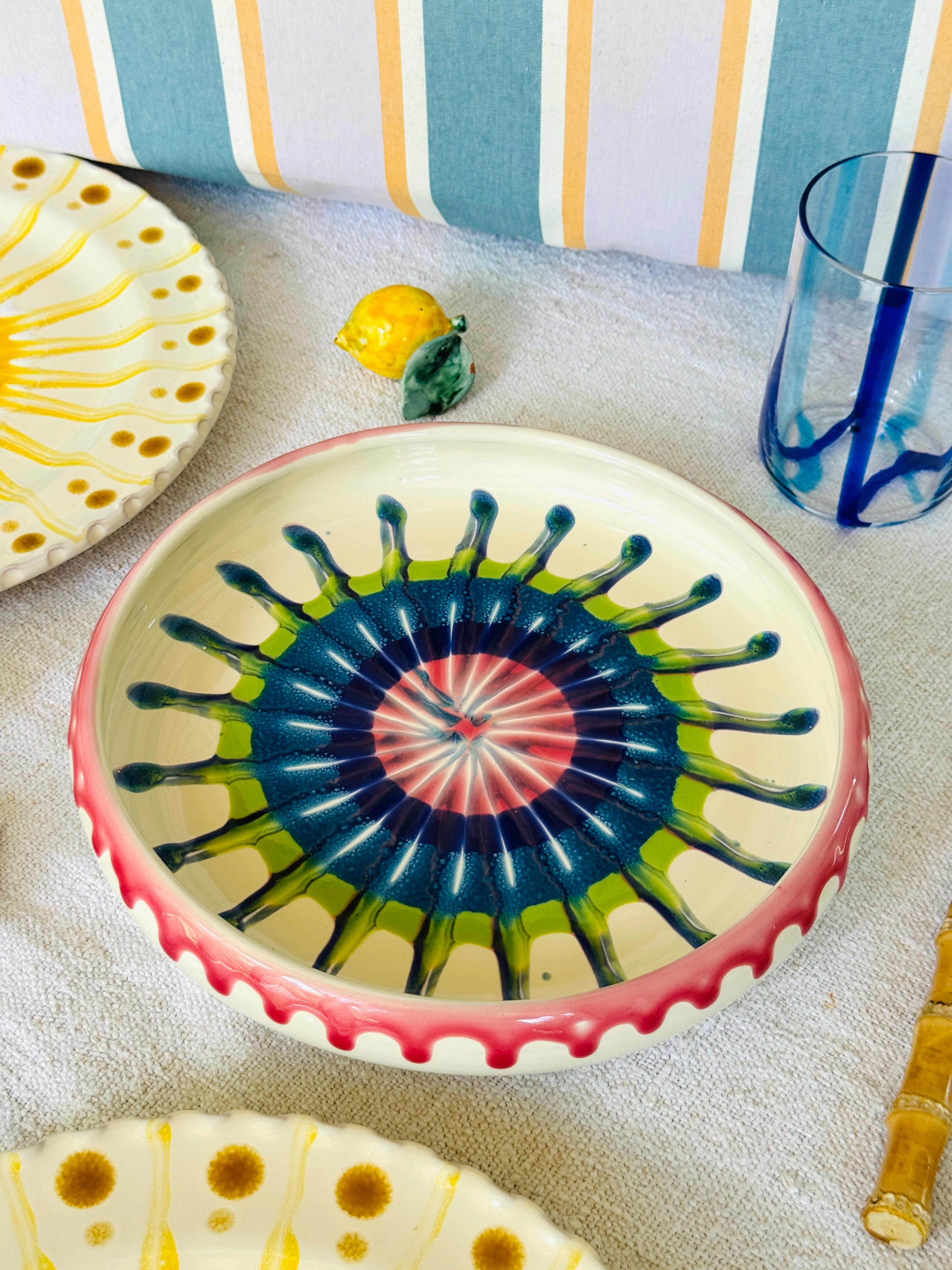 Italian Ceramic Pasta Plate 25cm | Handmade Psychodelic Design