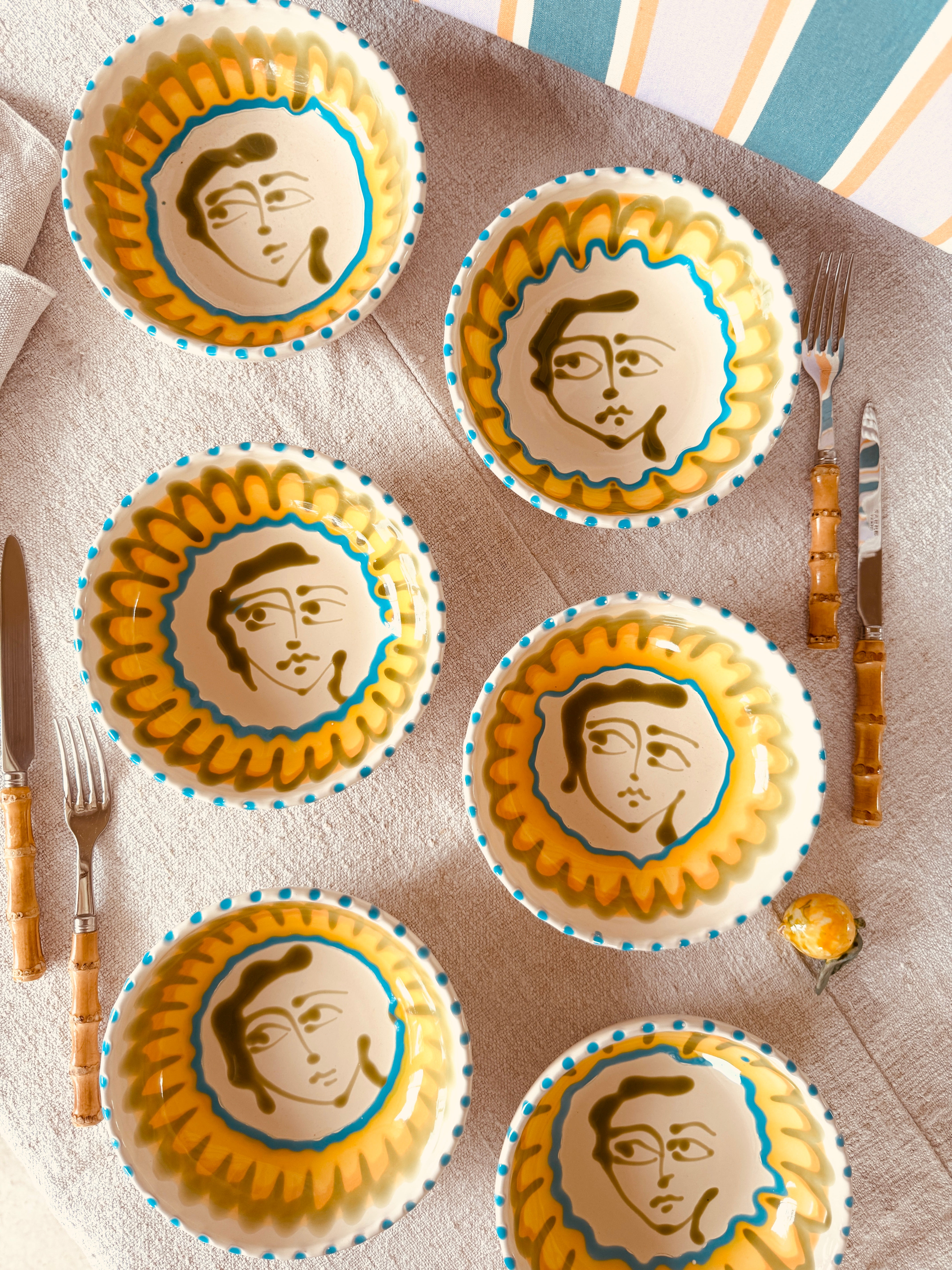 Handmade Italian Ceramic Pasta Bowl Set 21 cm | Riviera Viso Mix