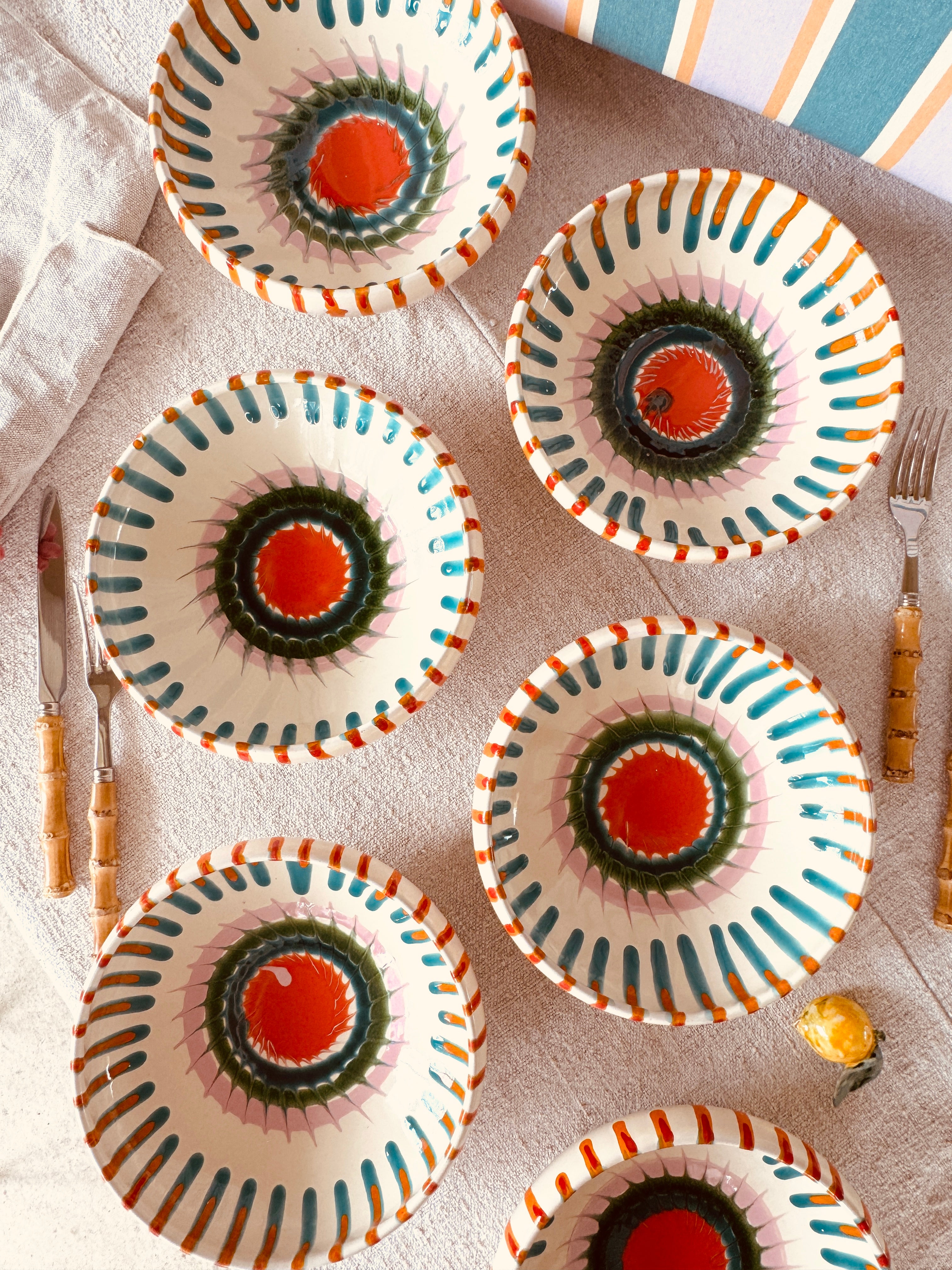 Handmade Italian Ceramic Pasta Bowl Set 21 cm | Riviera Mix (Set of 6)