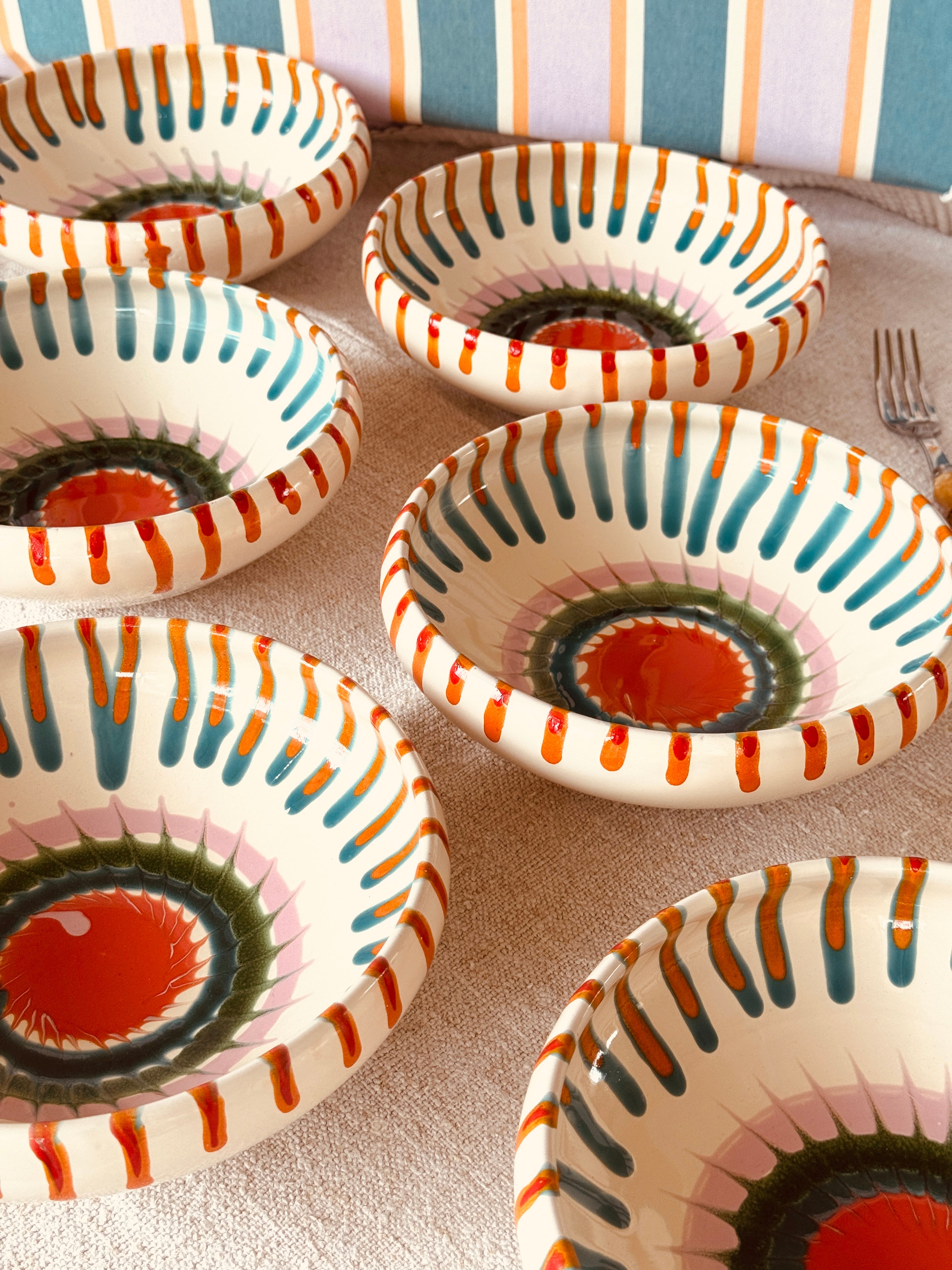 Handmade Italian Ceramic Pasta Bowl Set 21 cm | Riviera Mix (Set of 6)