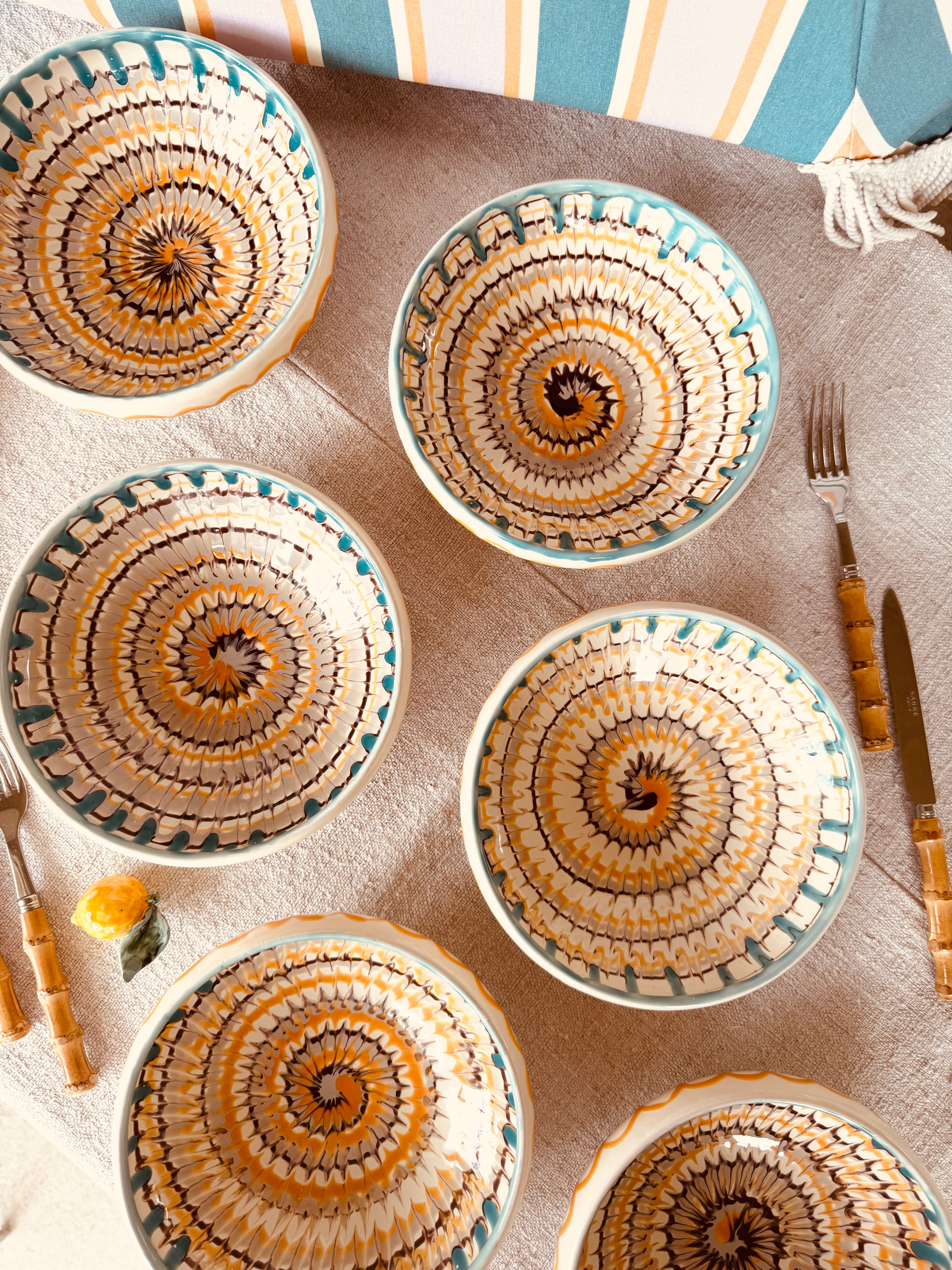 Handmade Italian Ceramic Pasta Bowl Set 21 cm | Riviera Mix