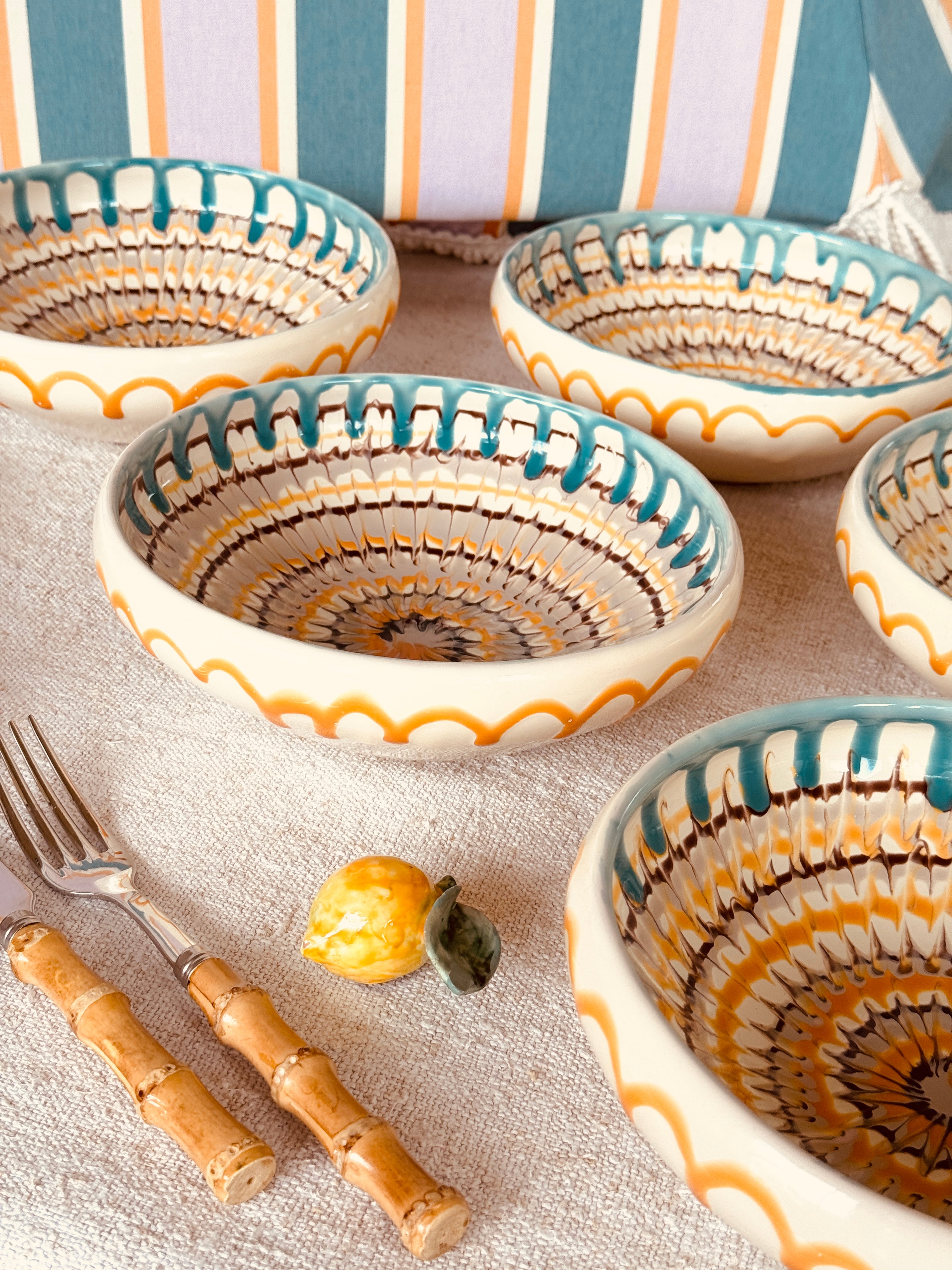 Handmade Italian Ceramic Pasta Bowl Set 21 cm | Riviera Mix