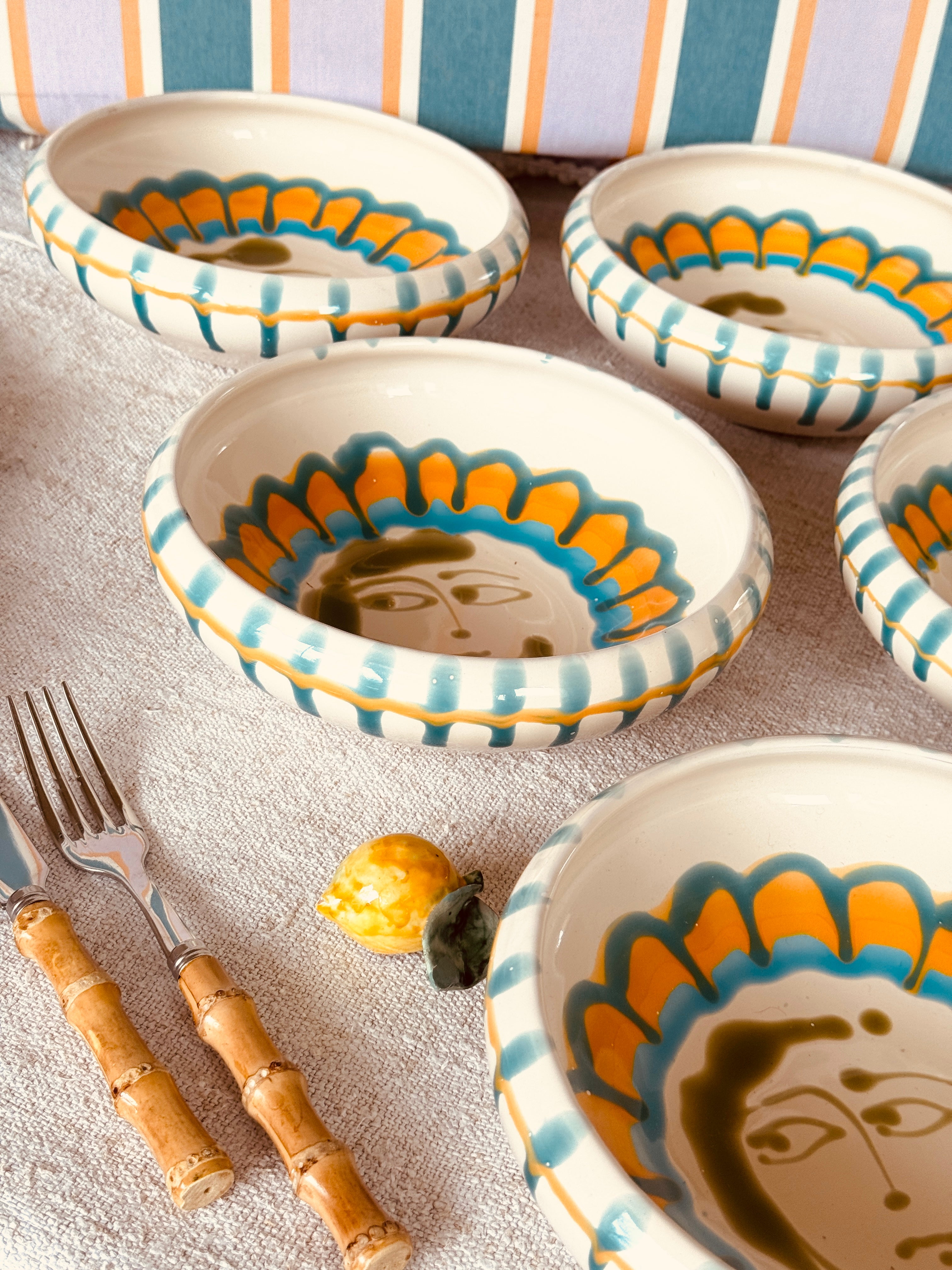 Handmade Italian Ceramic Pasta Bowl Set 21 cm | Riviera Viso Mix