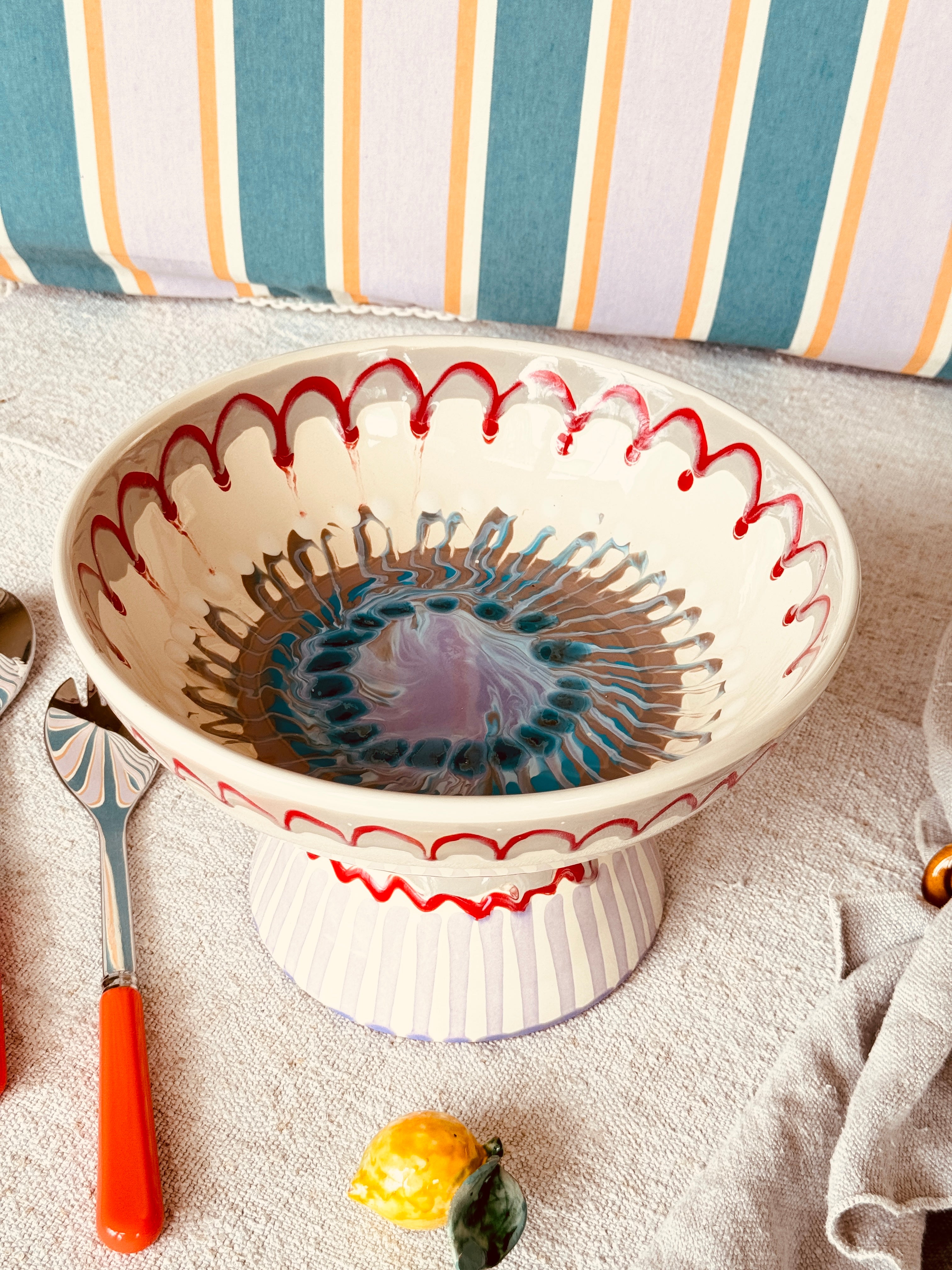 Riviera Footed HIgh Bowl 26 cm | Handmade Italian Ceramic Unique Piece