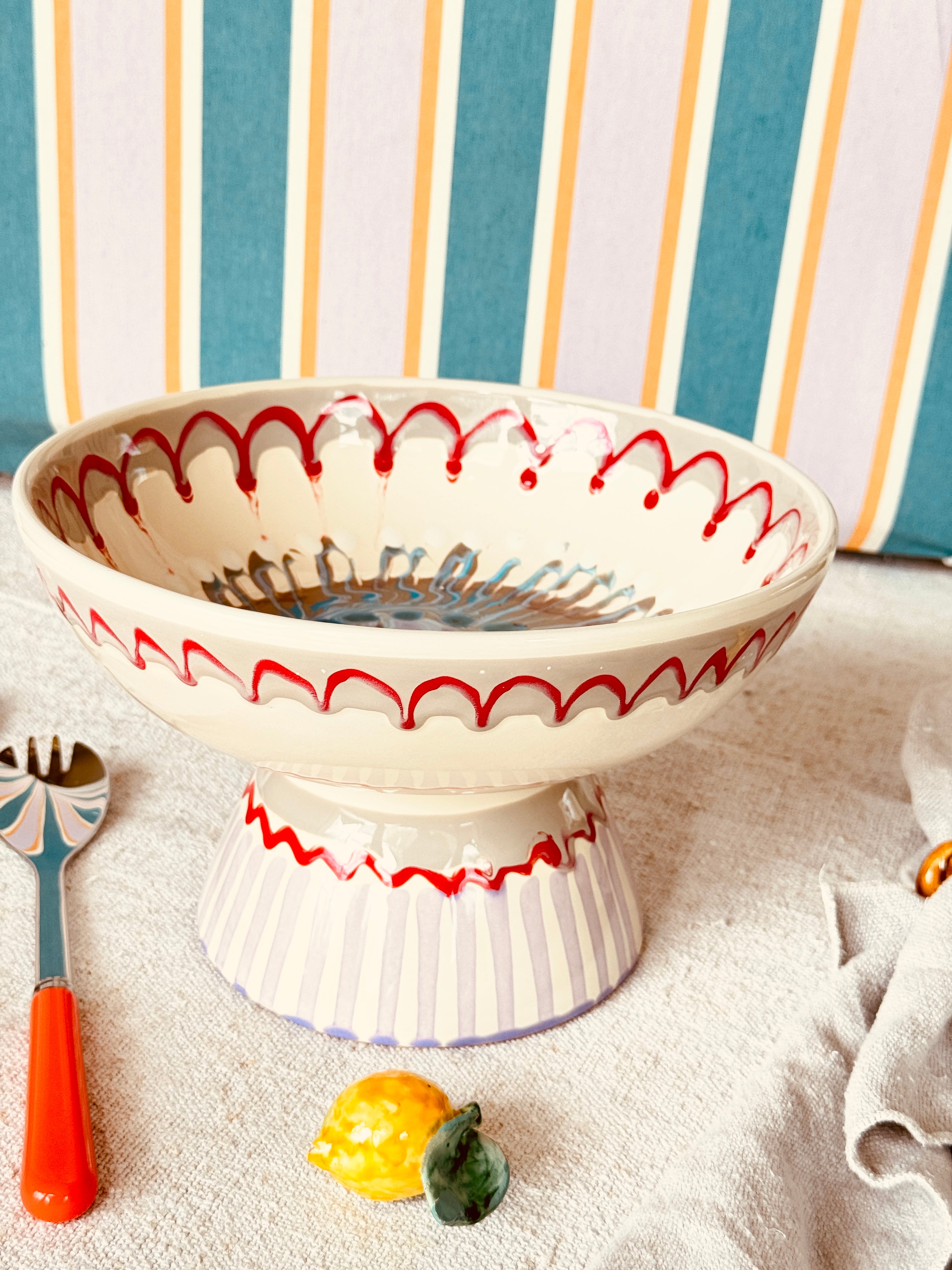 Riviera Footed HIgh Bowl 26 cm | Handmade Italian Ceramic Unique Piece