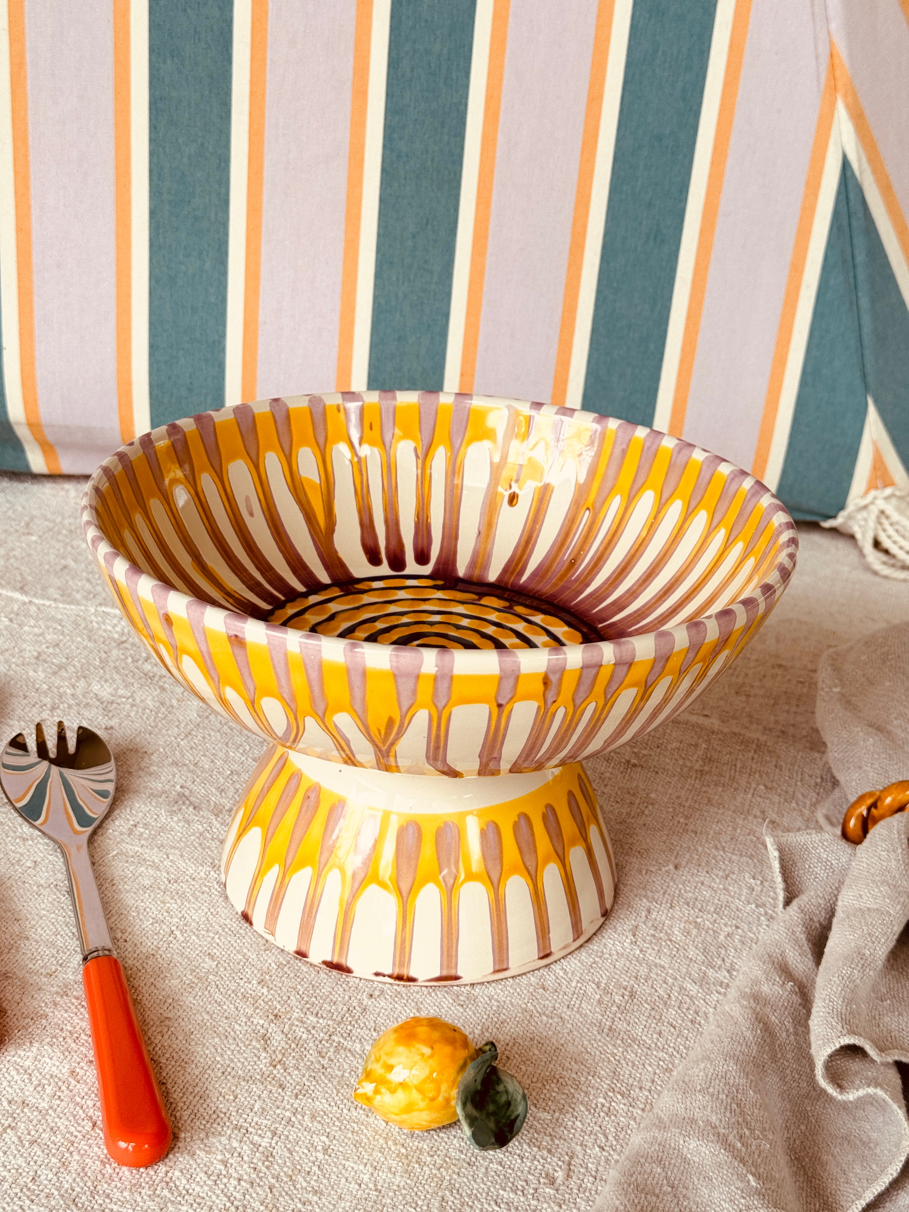 Riviera Footed HIgh Bowl 26 cm | Handmade Italian Ceramic Unique Piece