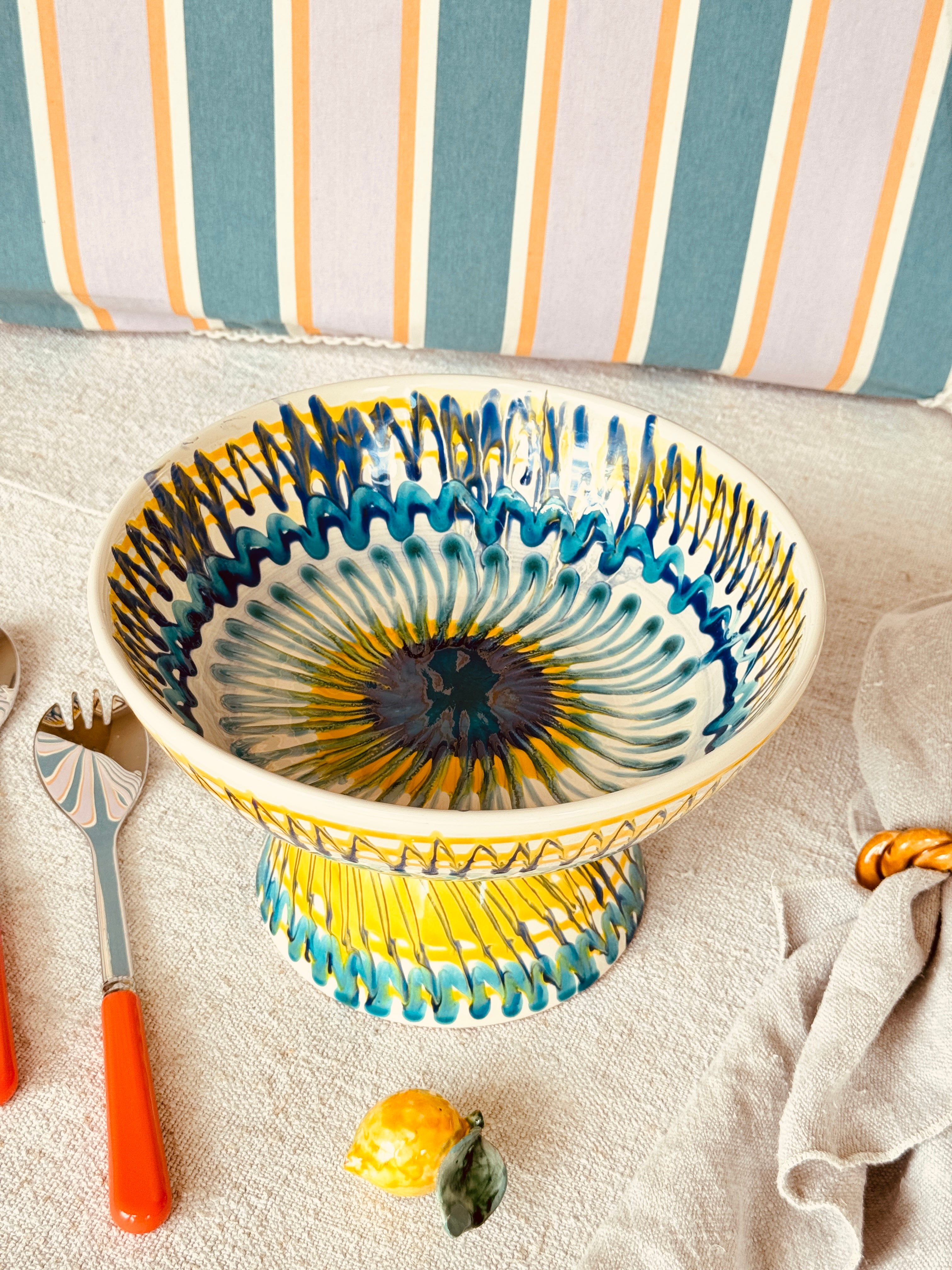 Riviera Footed HIgh Bowl 26 cm | Handmade Italian Ceramic Unique Piece