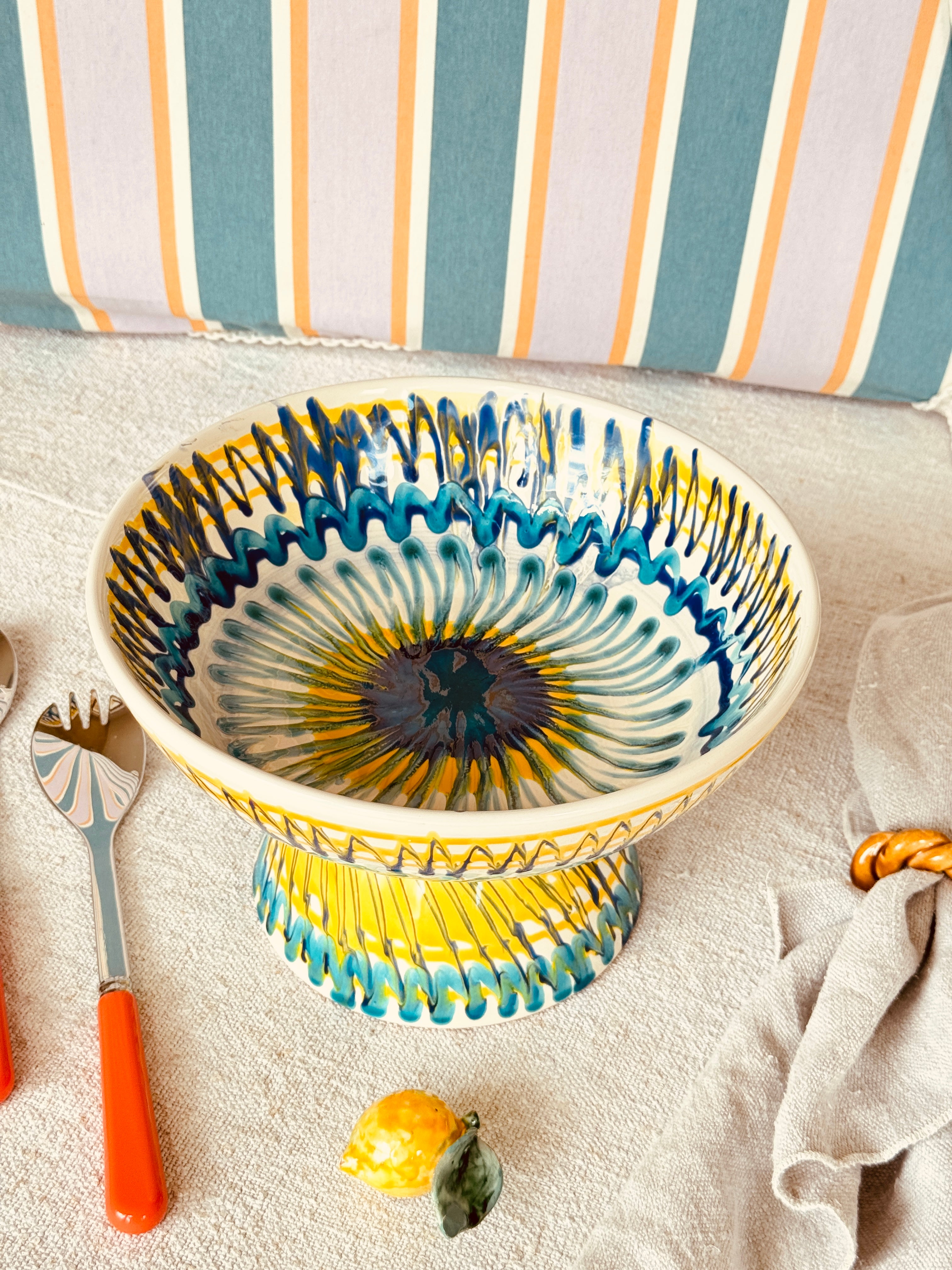 Riviera Footed HIgh Bowl 26 cm | Handmade Italian Ceramic Unique Piece