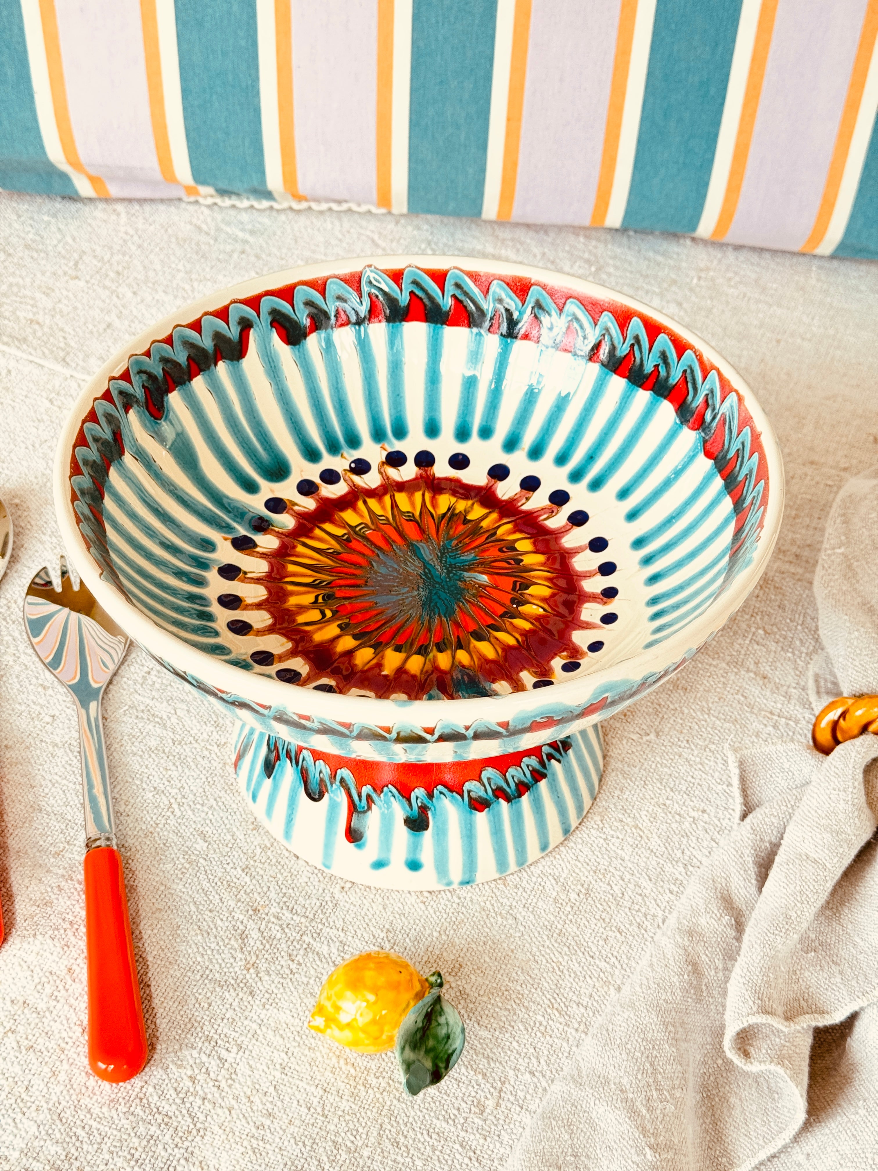 Riviera Footed HIgh Bowl 26 cm | Handmade Italian Ceramic Unique Piece