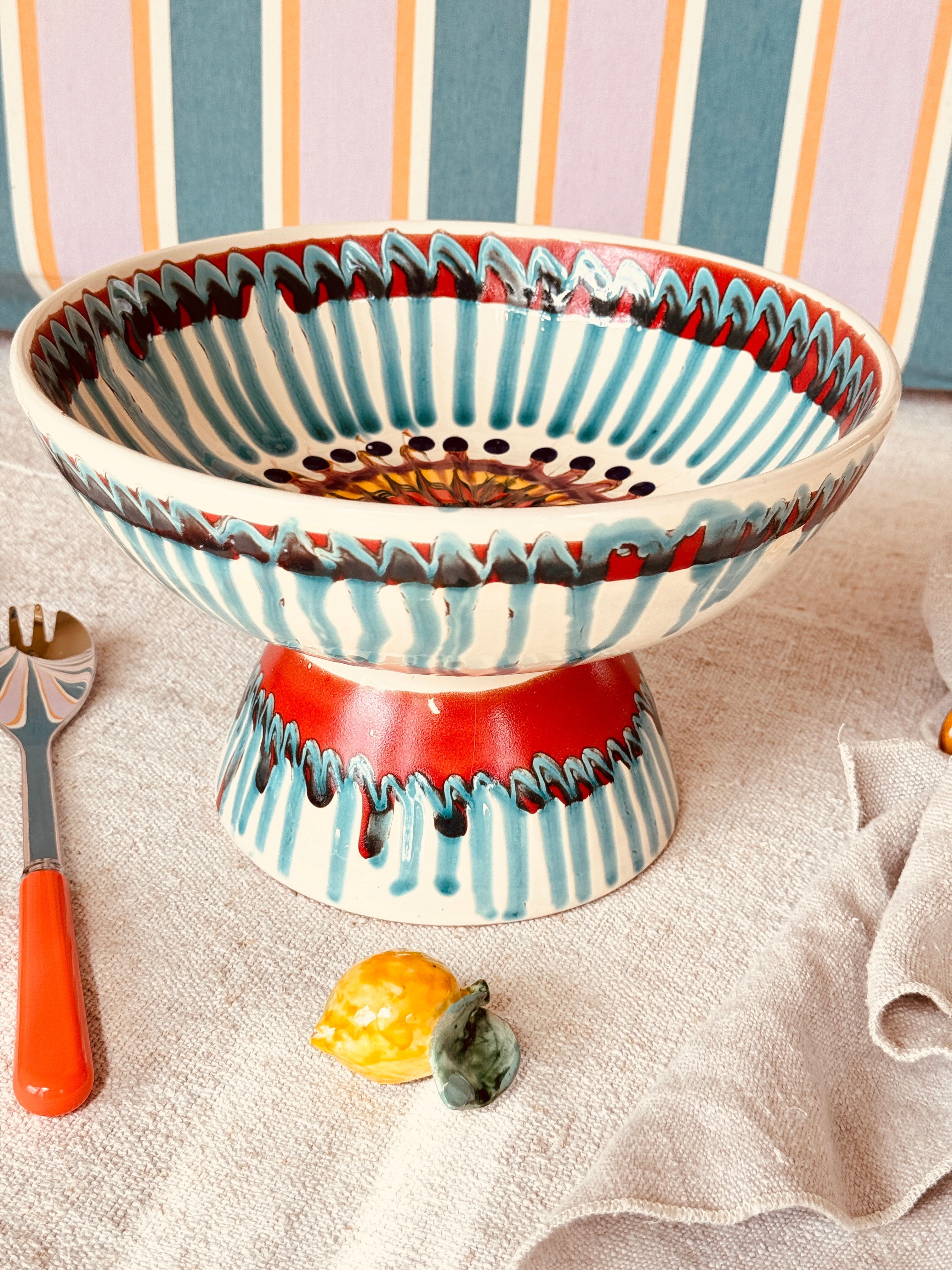 Riviera Footed HIgh Bowl 26 cm | Handmade Italian Ceramic Unique Piece