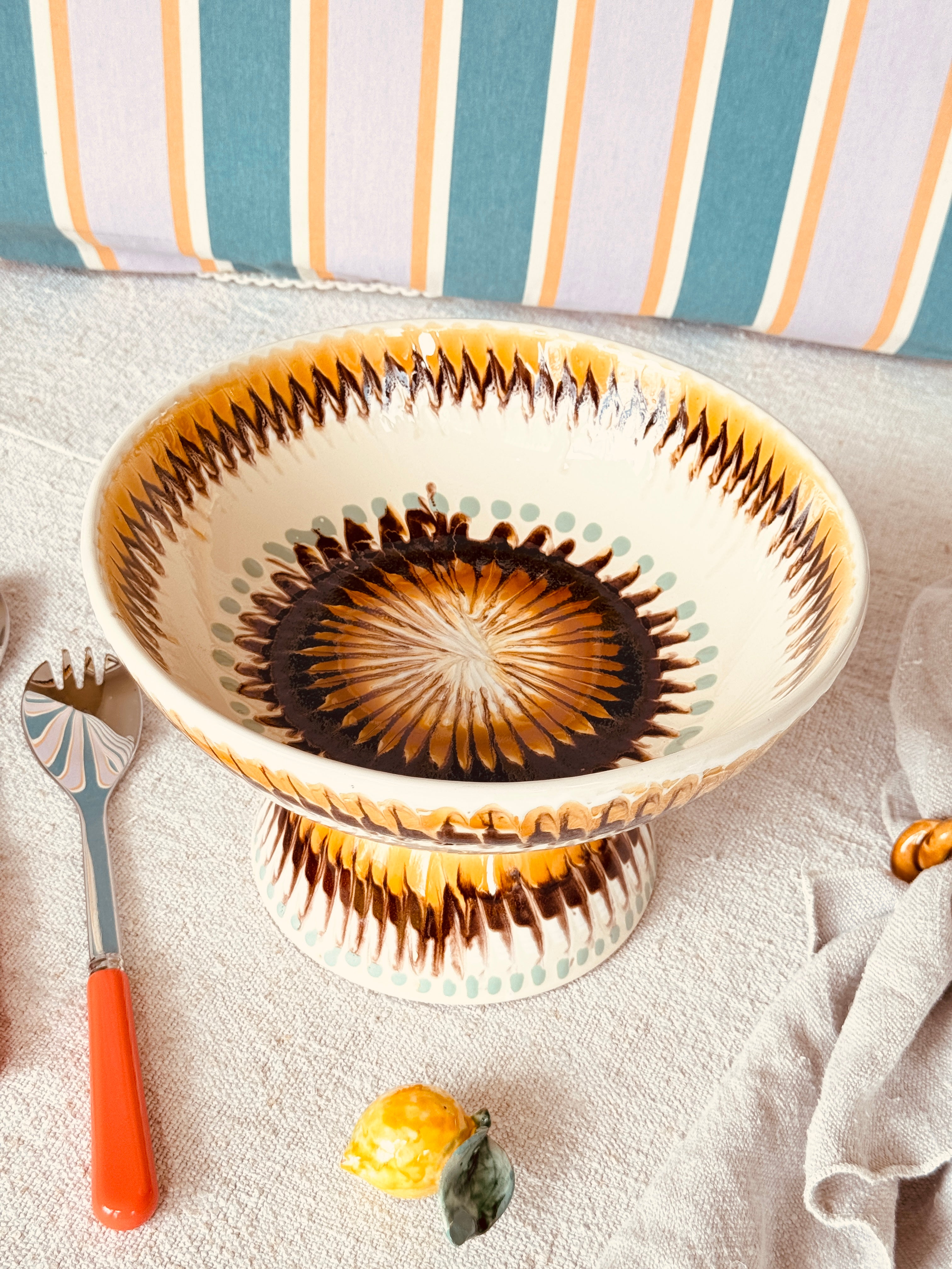 Riviera Footed HIgh Bowl 26 cm | Handmade Italian Ceramic Unique Piece