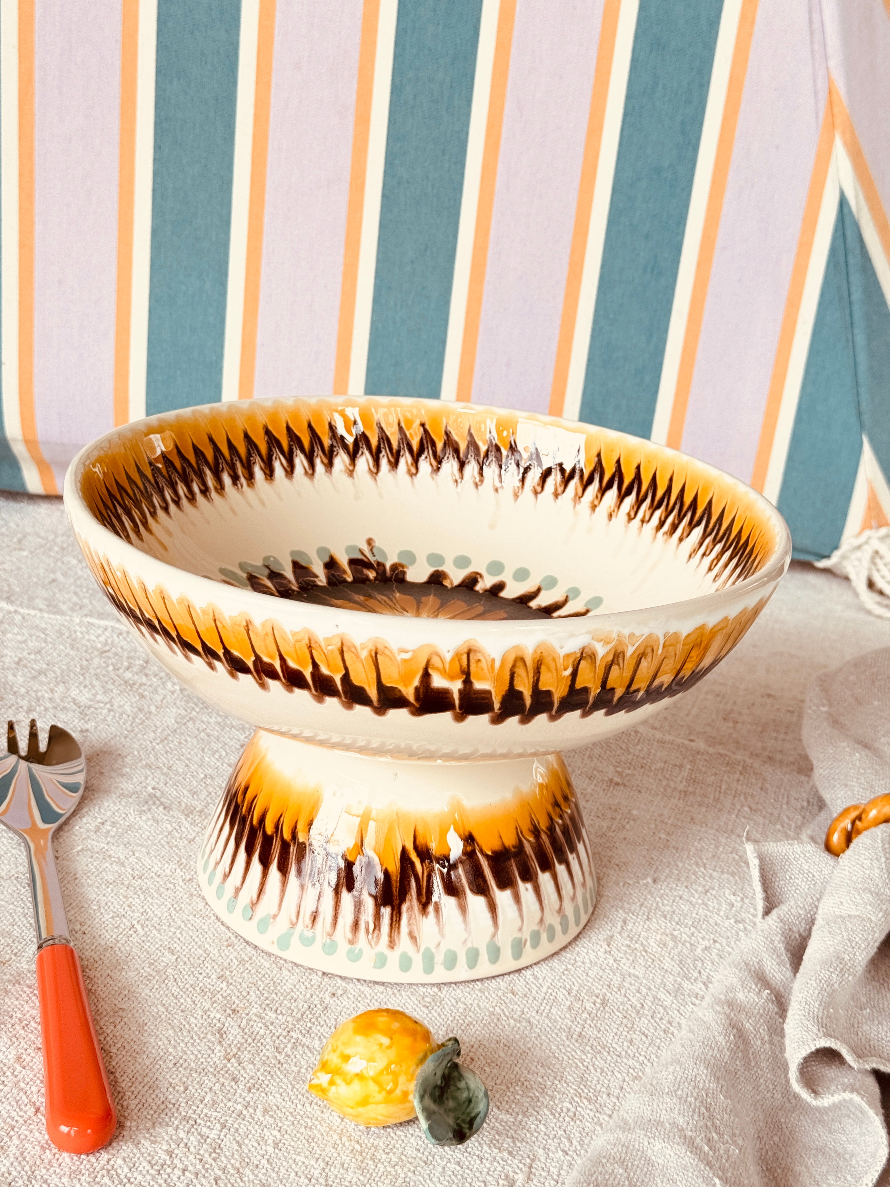 Riviera Footed HIgh Bowl 26 cm | Handmade Italian Ceramic Unique Piece