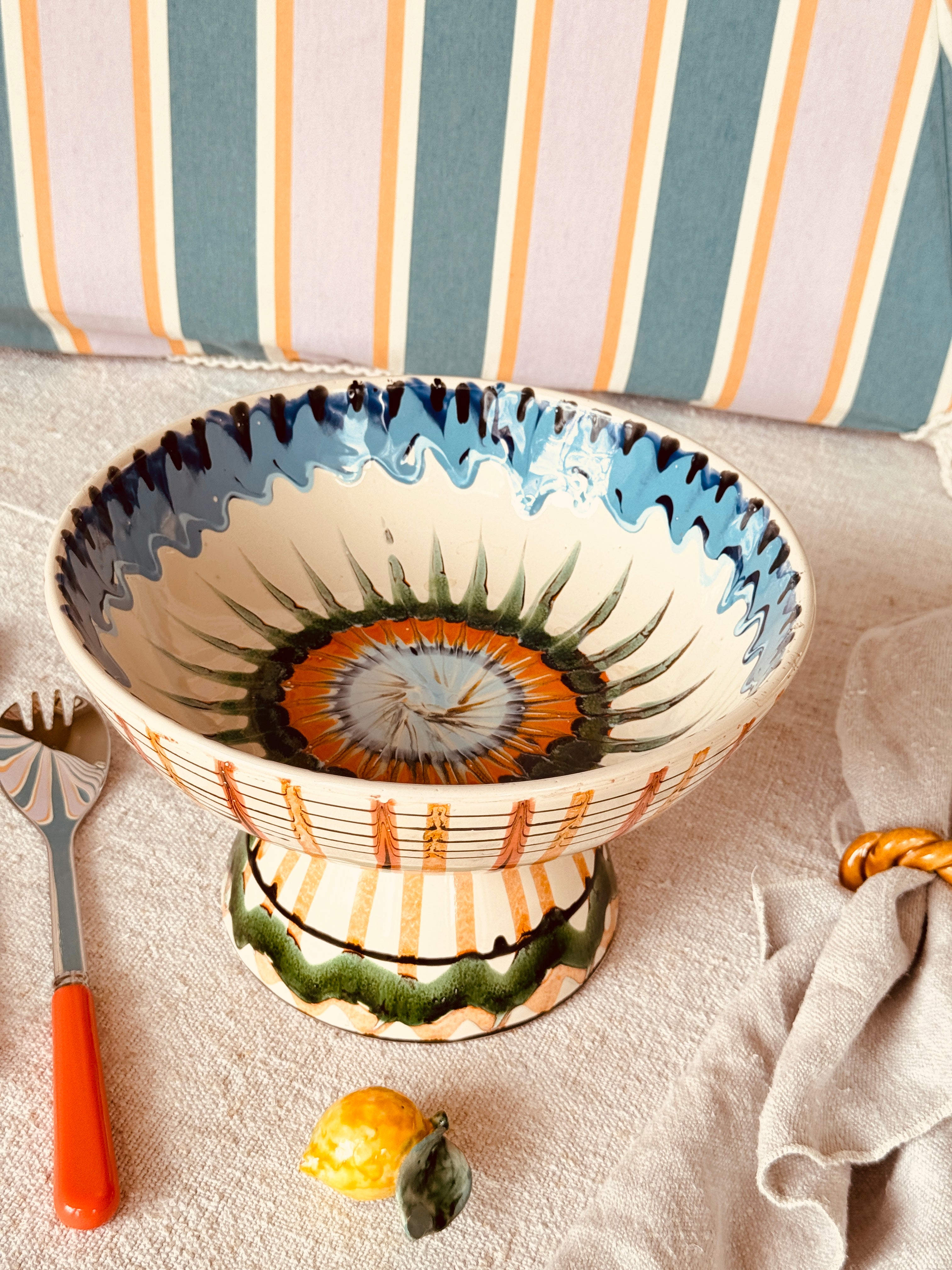 Riviera Footed HIgh Bowl 26 cm | Handmade Italian Ceramic Unique Piece