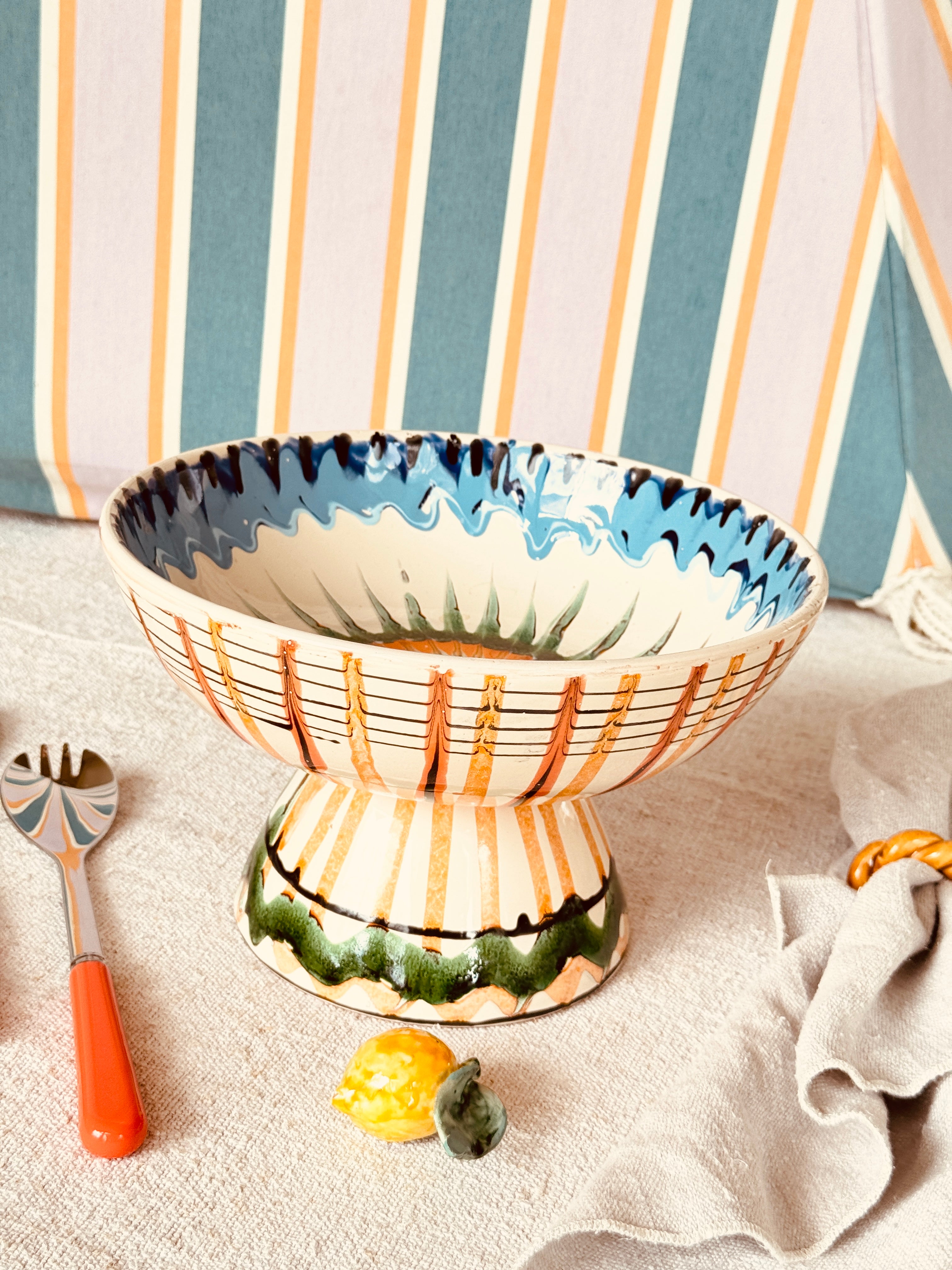 Riviera Footed HIgh Bowl 26 cm | Handmade Italian Ceramic Unique Piece