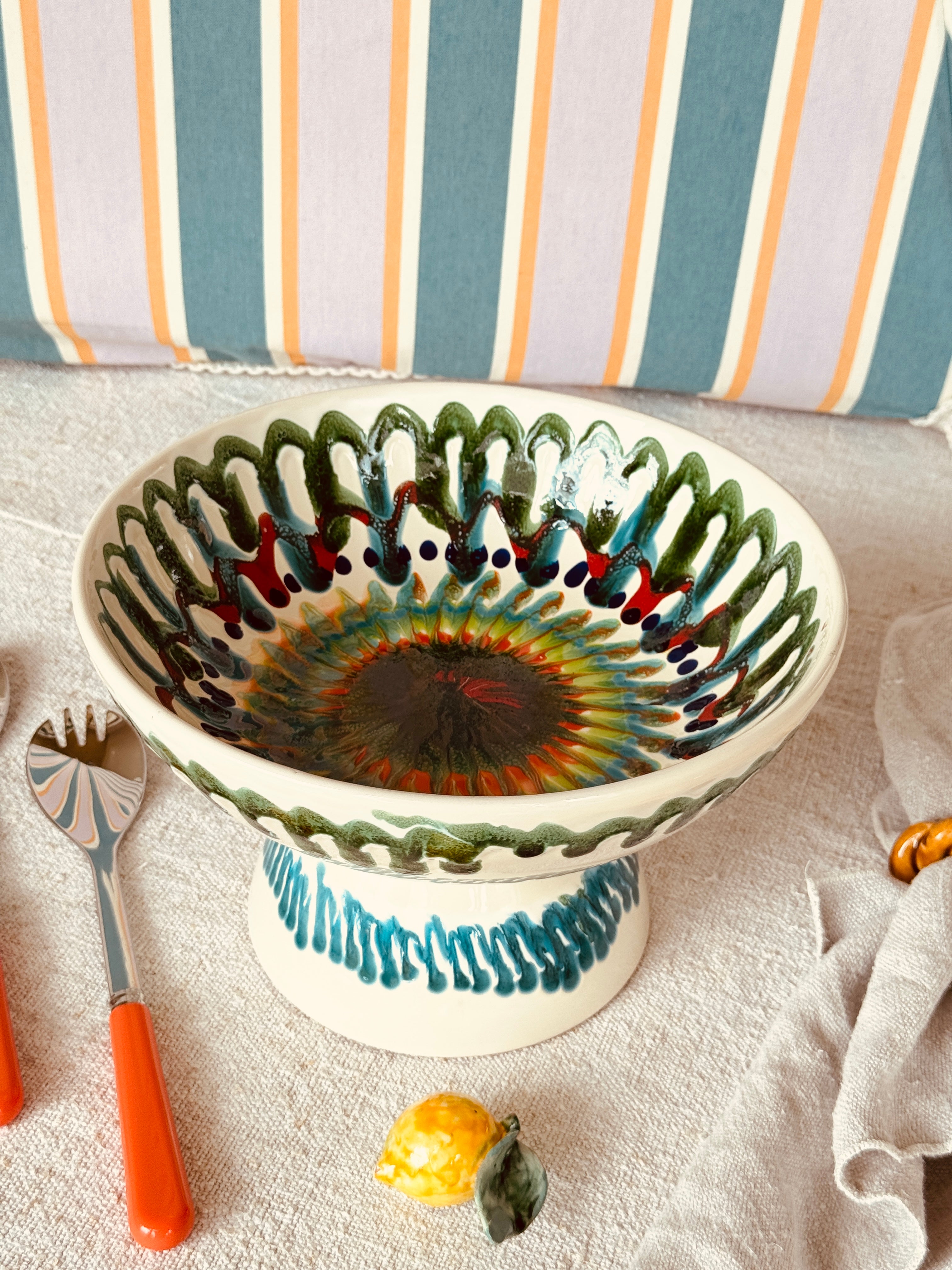 Riviera Footed HIgh Bowl 26 cm | Handmade Italian Ceramic Unique Piece