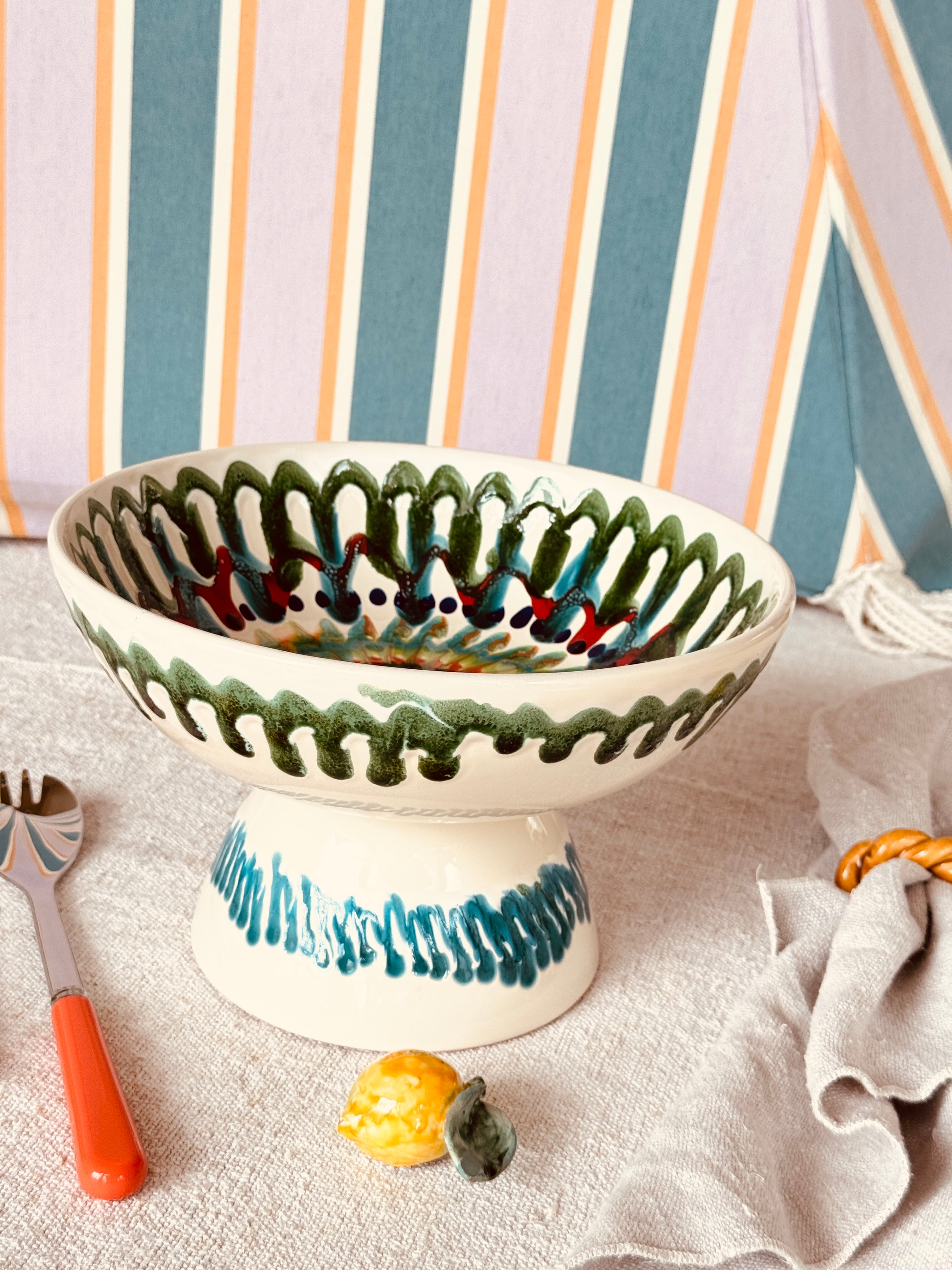 Riviera Footed HIgh Bowl 26 cm | Handmade Italian Ceramic Unique Piece