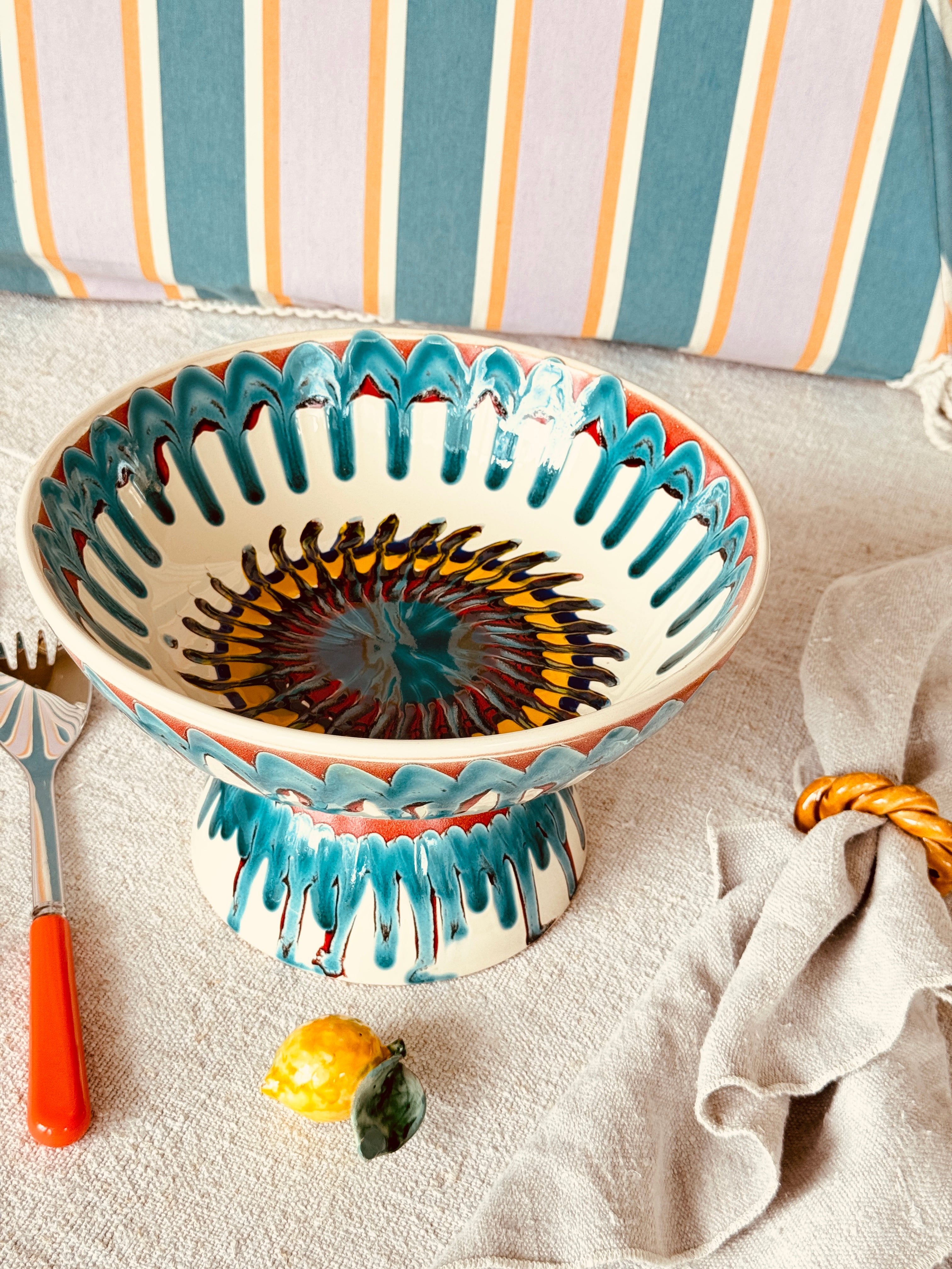 Riviera Footed HIgh Bowl 26 cm | Handmade Italian Ceramic Unique Piece