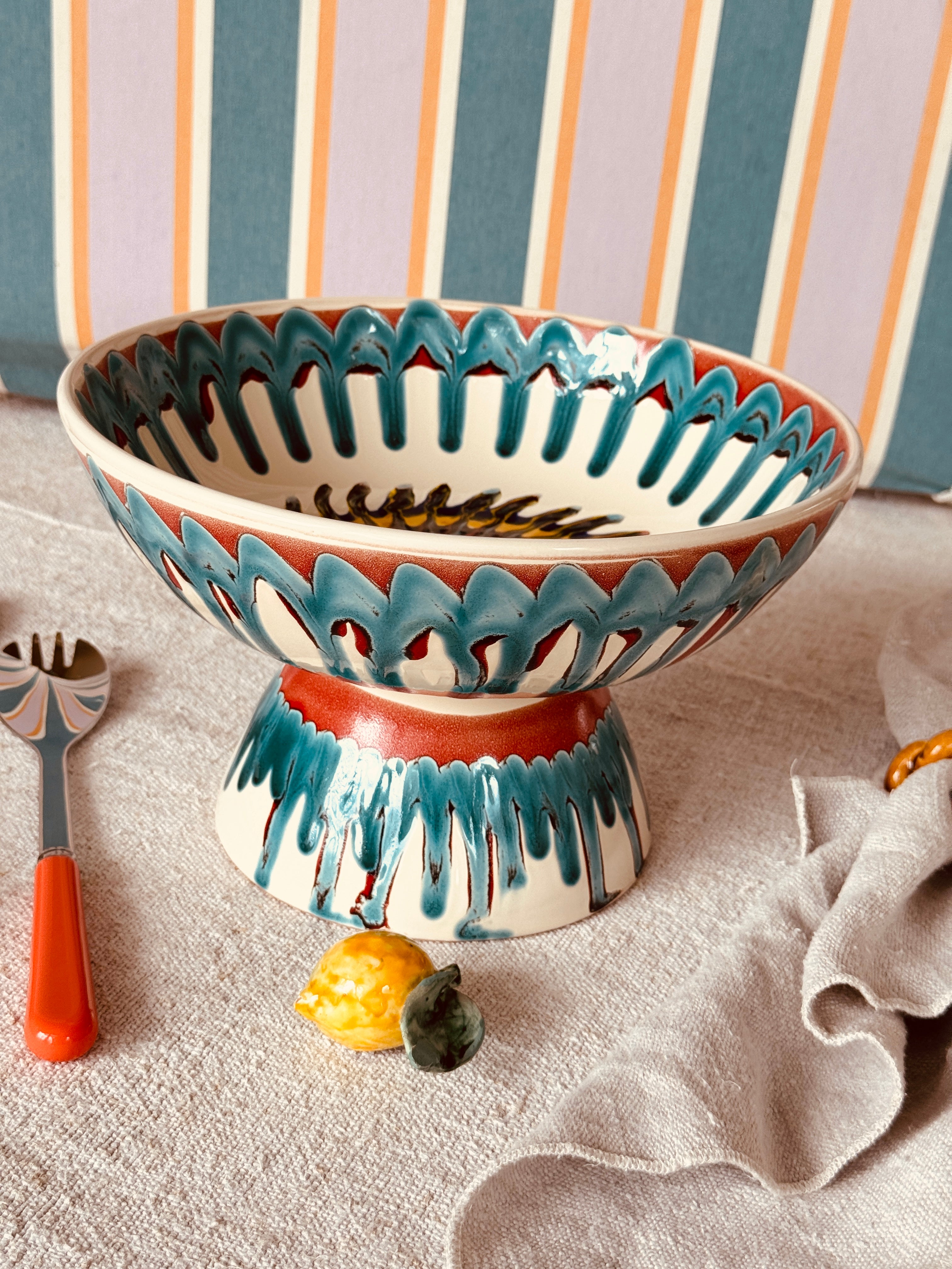 Riviera Footed HIgh Bowl 26 cm | Handmade Italian Ceramic Unique Piece