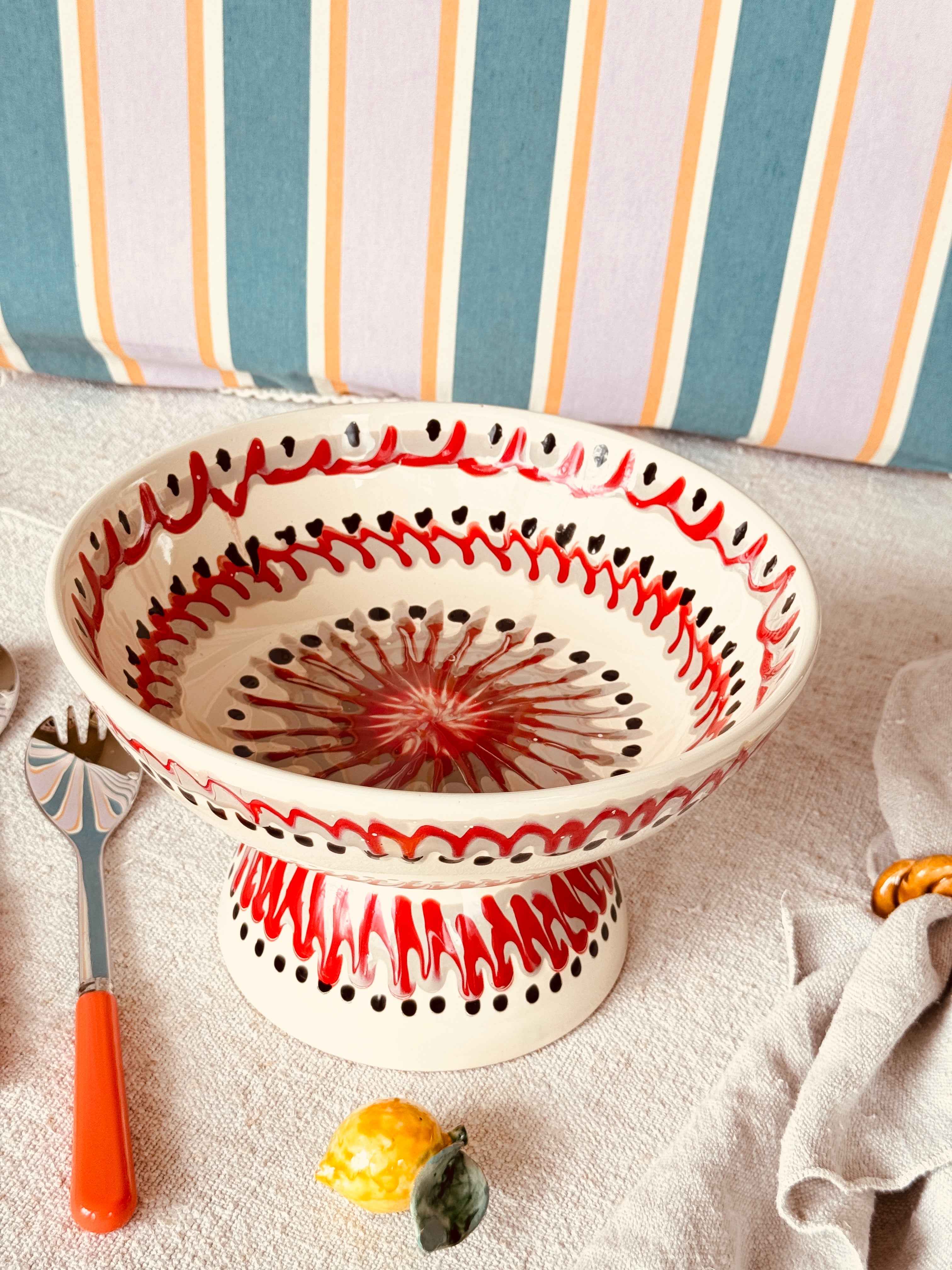 Riviera Footed HIgh Bowl 26 cm | Handmade Italian Ceramic Unique Piece