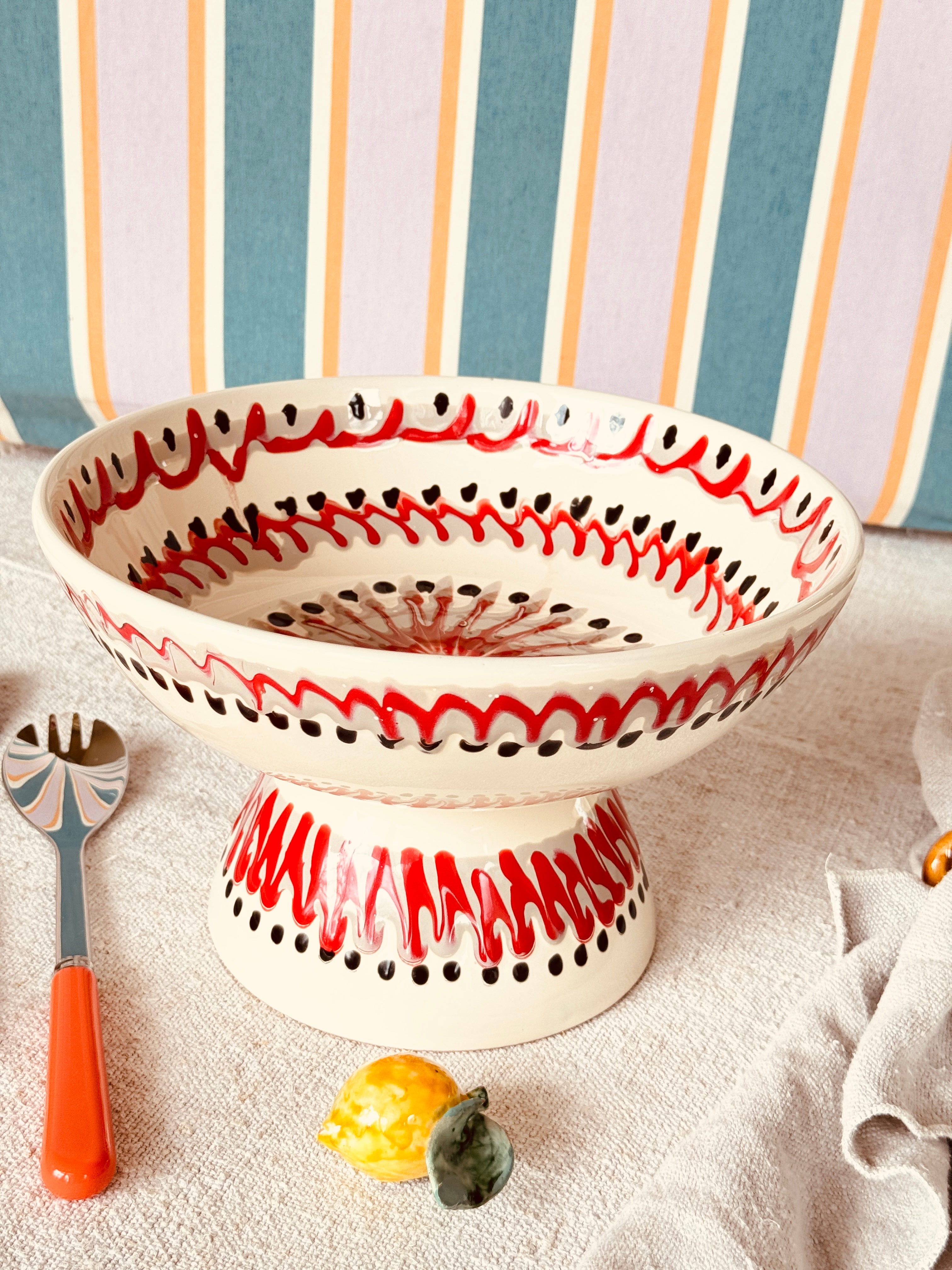 Riviera Footed HIgh Bowl 26 cm | Handmade Italian Ceramic Unique Piece