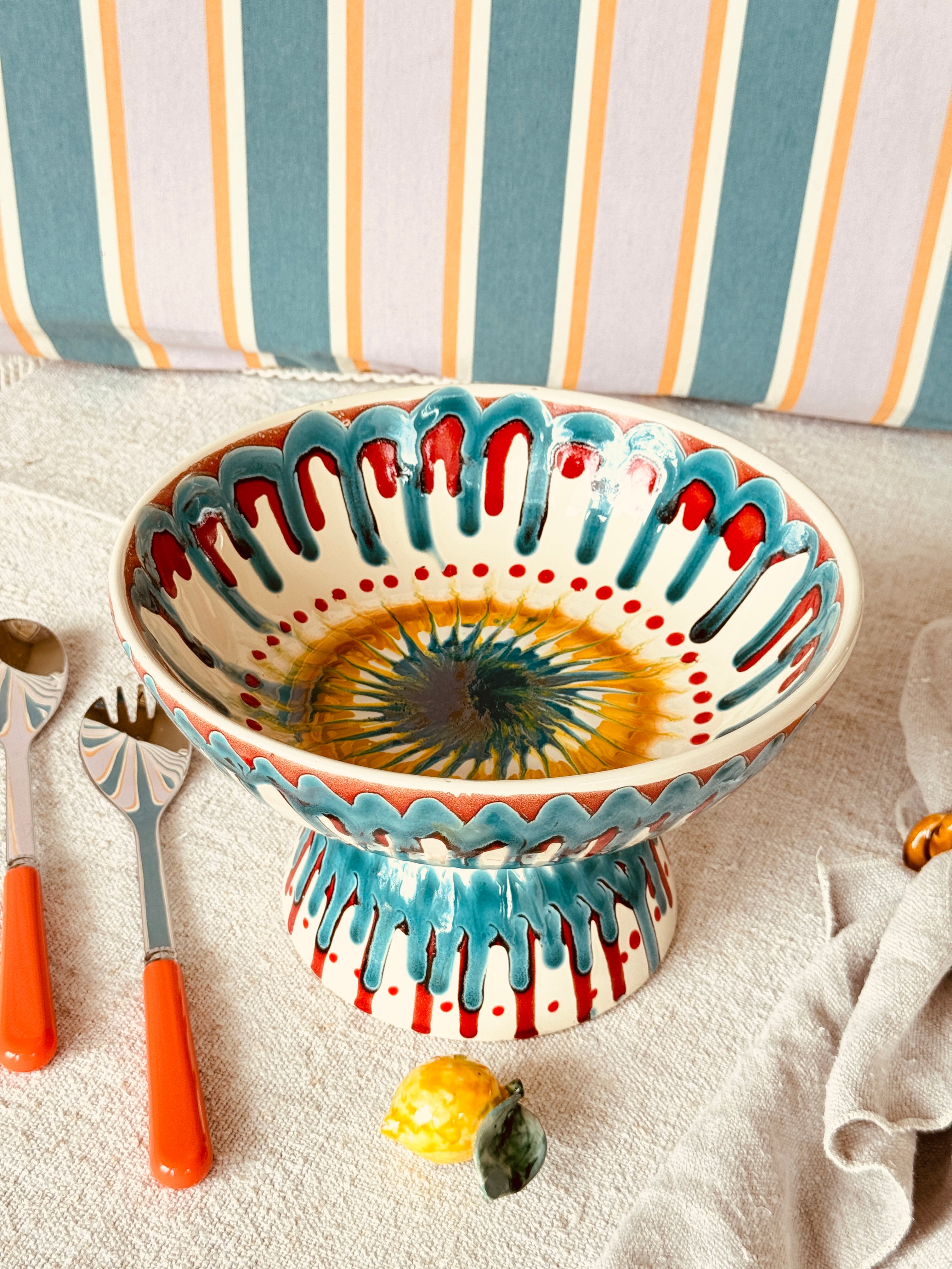 Riviera Footed HIgh Bowl 26 cm | Handmade Italian Ceramic Unique Piece