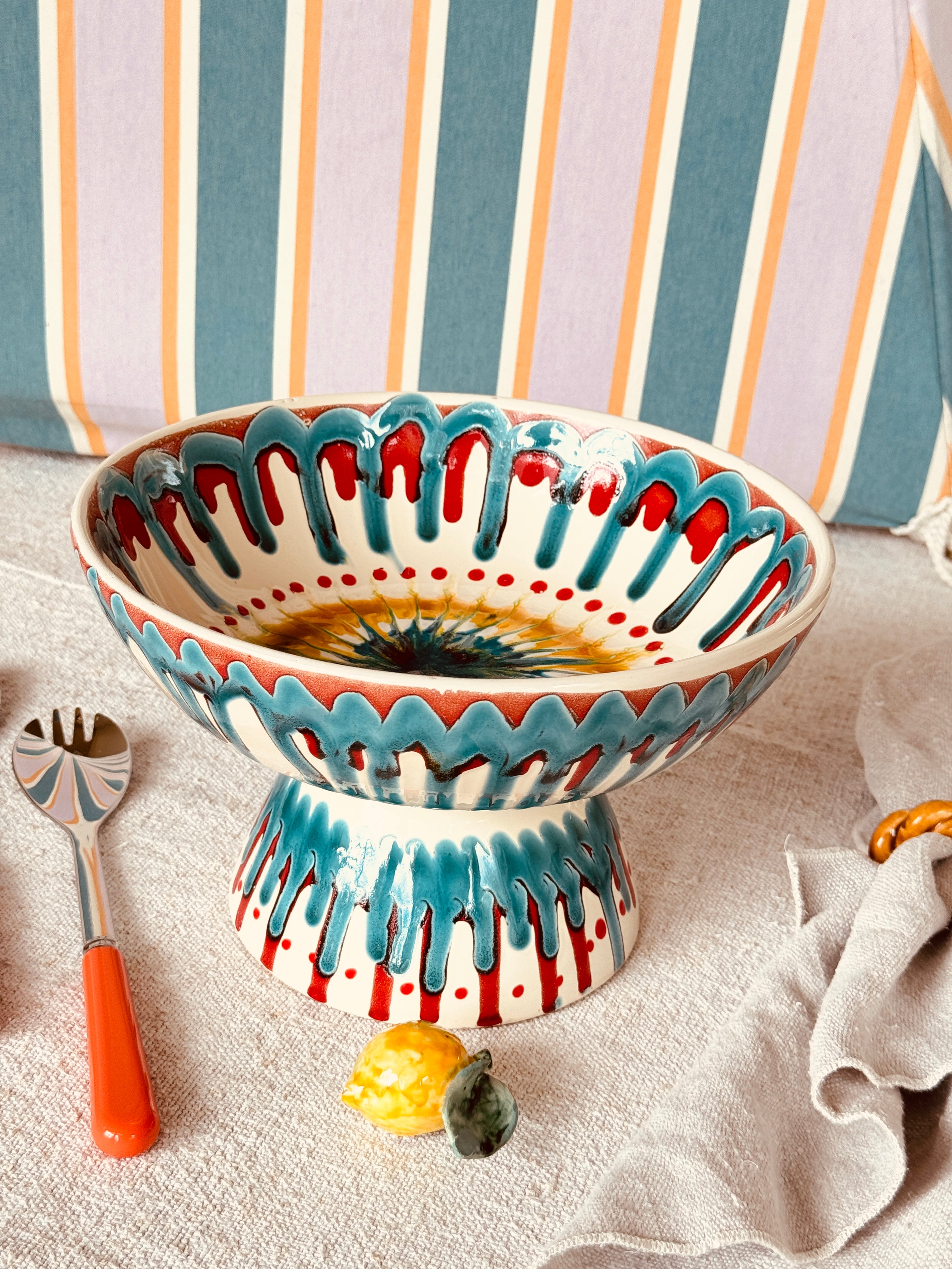 Riviera Footed HIgh Bowl 26 cm | Handmade Italian Ceramic Unique Piece