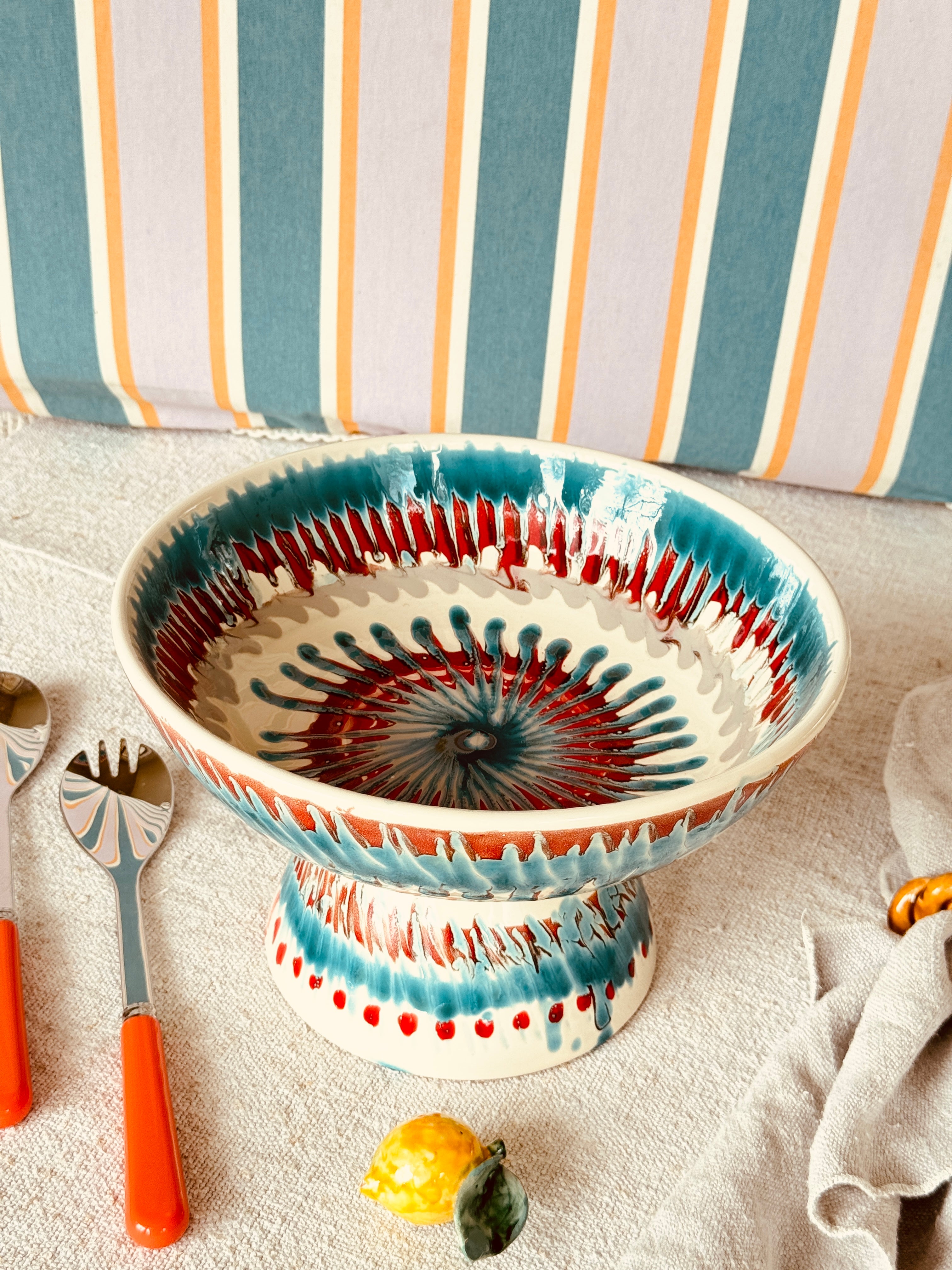 Riviera Footed HIgh Bowl 26 cm | Handmade Italian Ceramic Unique Piece