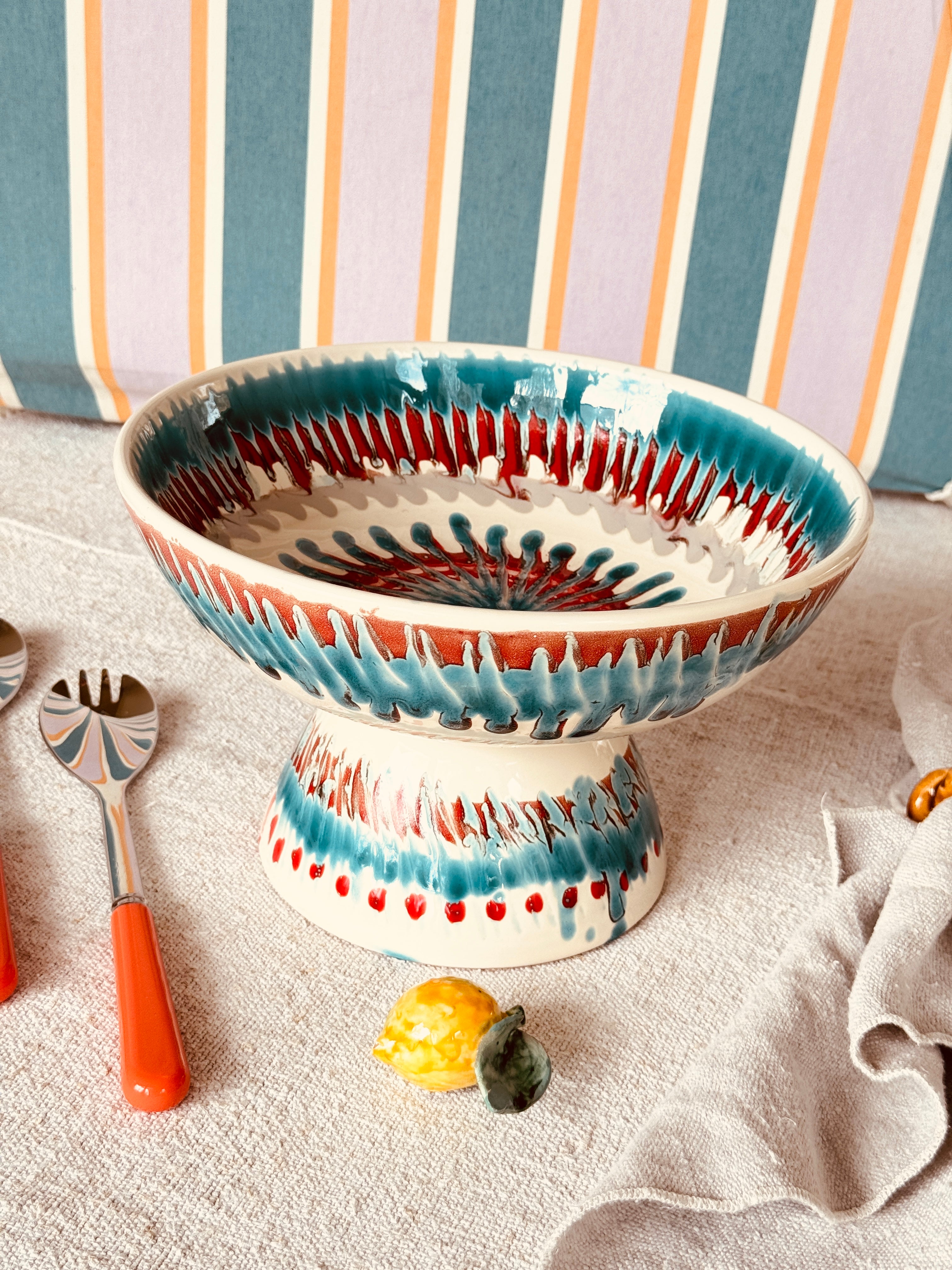 Riviera Footed HIgh Bowl 26 cm | Handmade Italian Ceramic Unique Piece