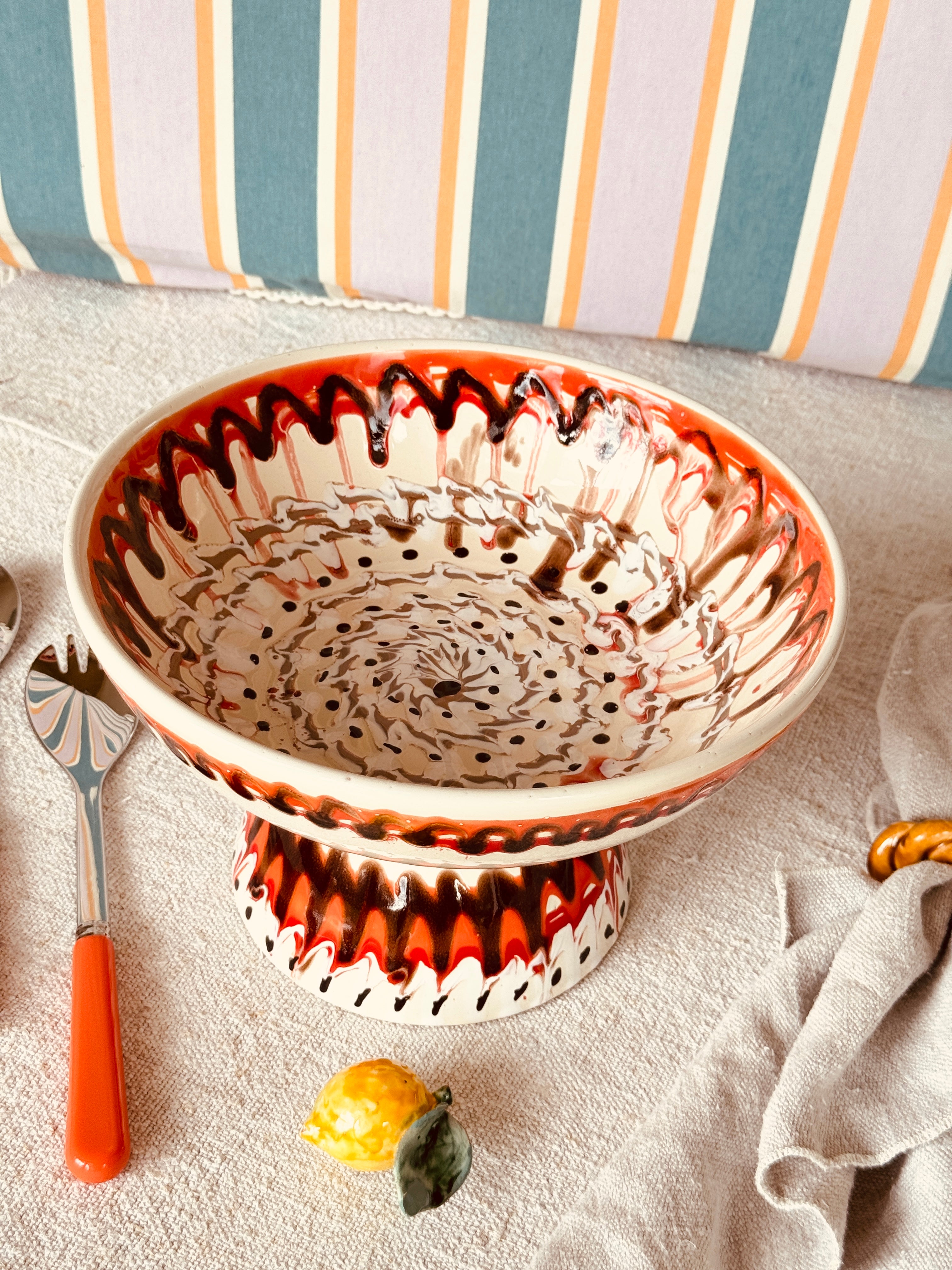 Riviera Footed HIgh Bowl 26 cm | Handmade Italian Ceramic Unique Piece
