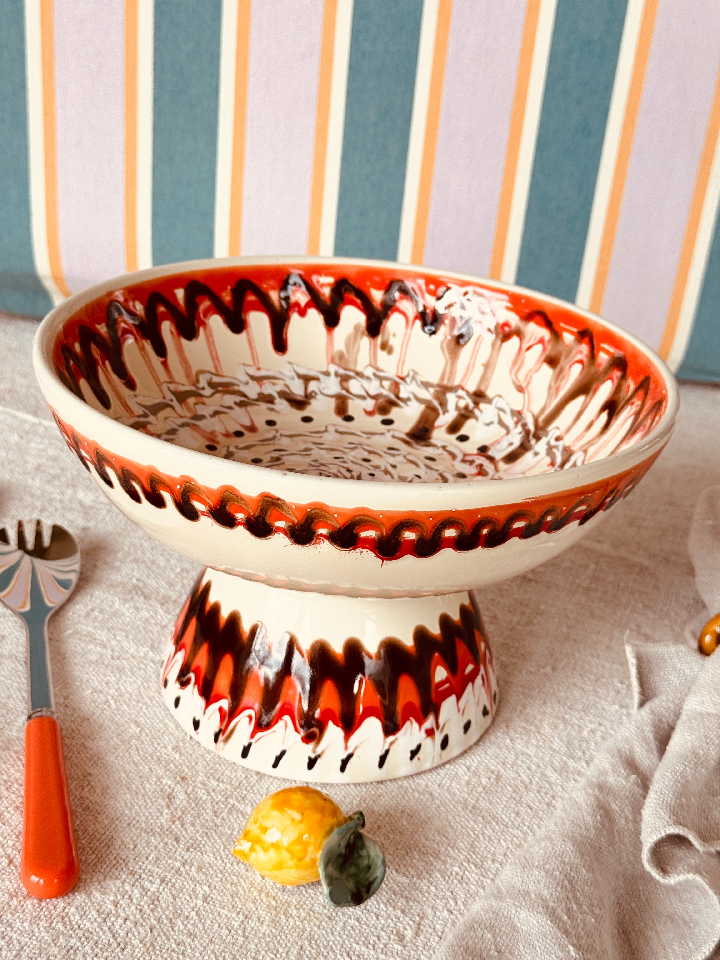 Riviera Footed HIgh Bowl 26 cm | Handmade Italian Ceramic Unique Piece