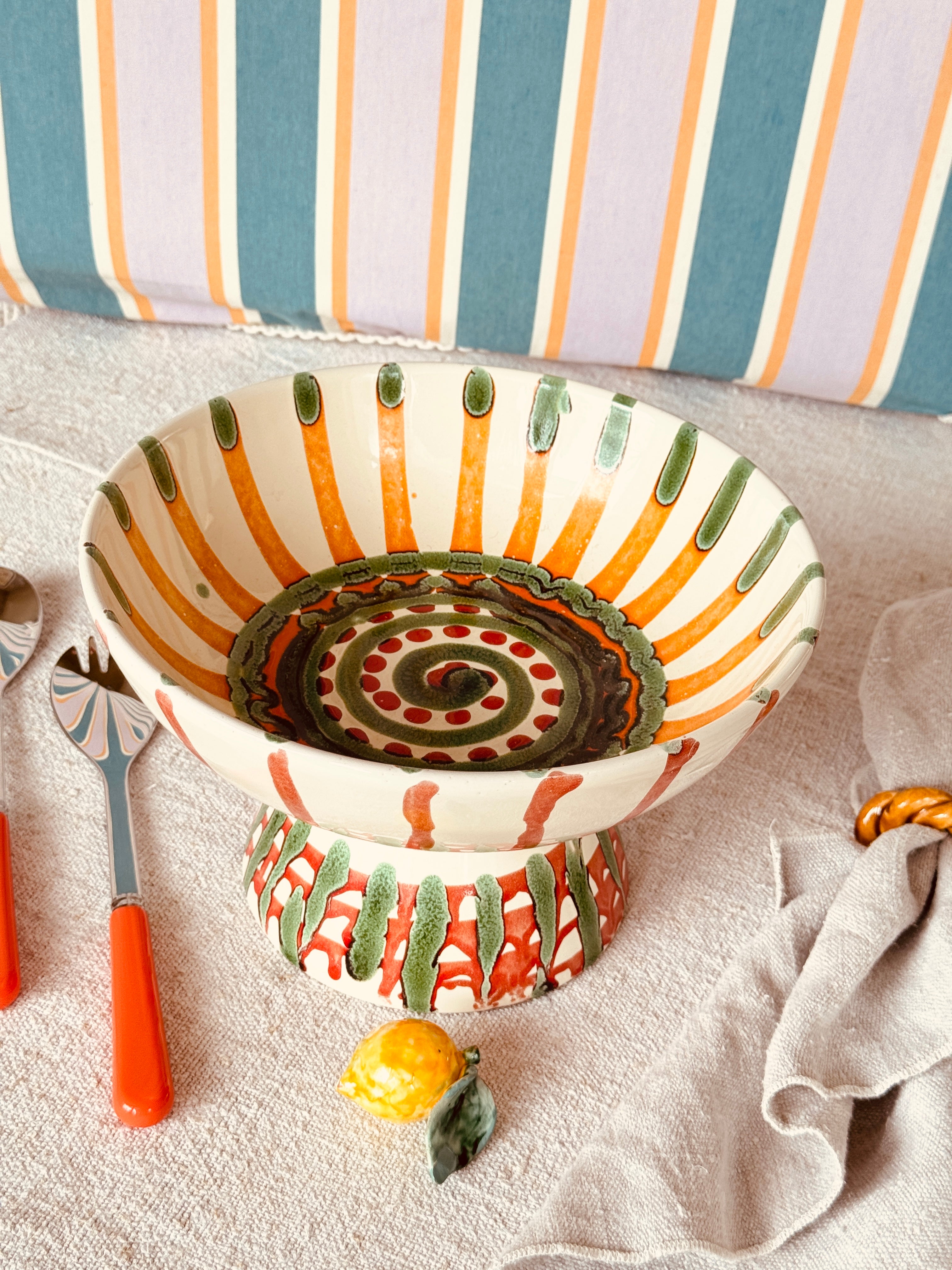 Riviera Footed HIgh Bowl 26 cm | Handmade Italian Ceramic Unique Piece