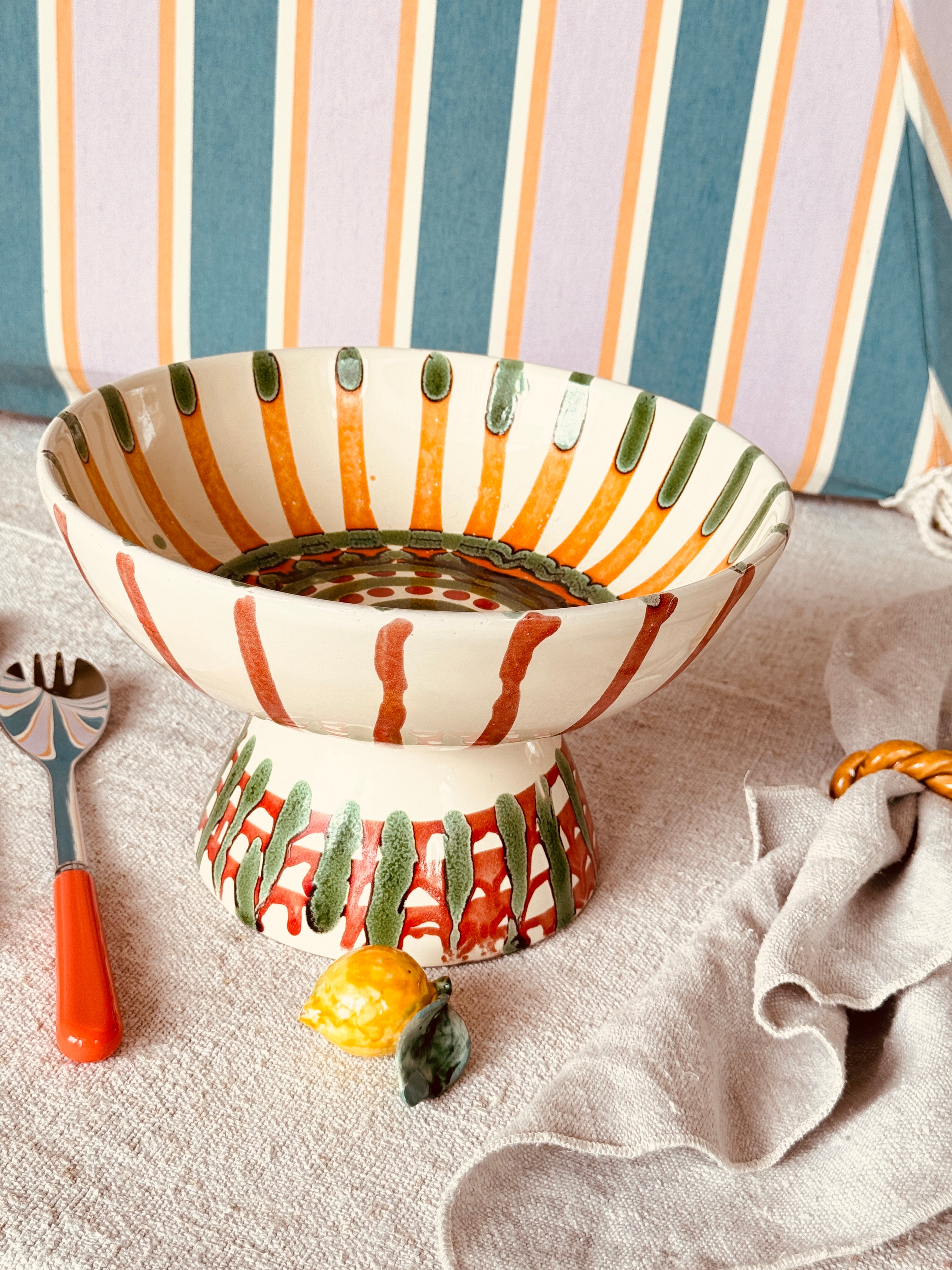 Riviera Footed HIgh Bowl 26 cm | Handmade Italian Ceramic Unique Piece