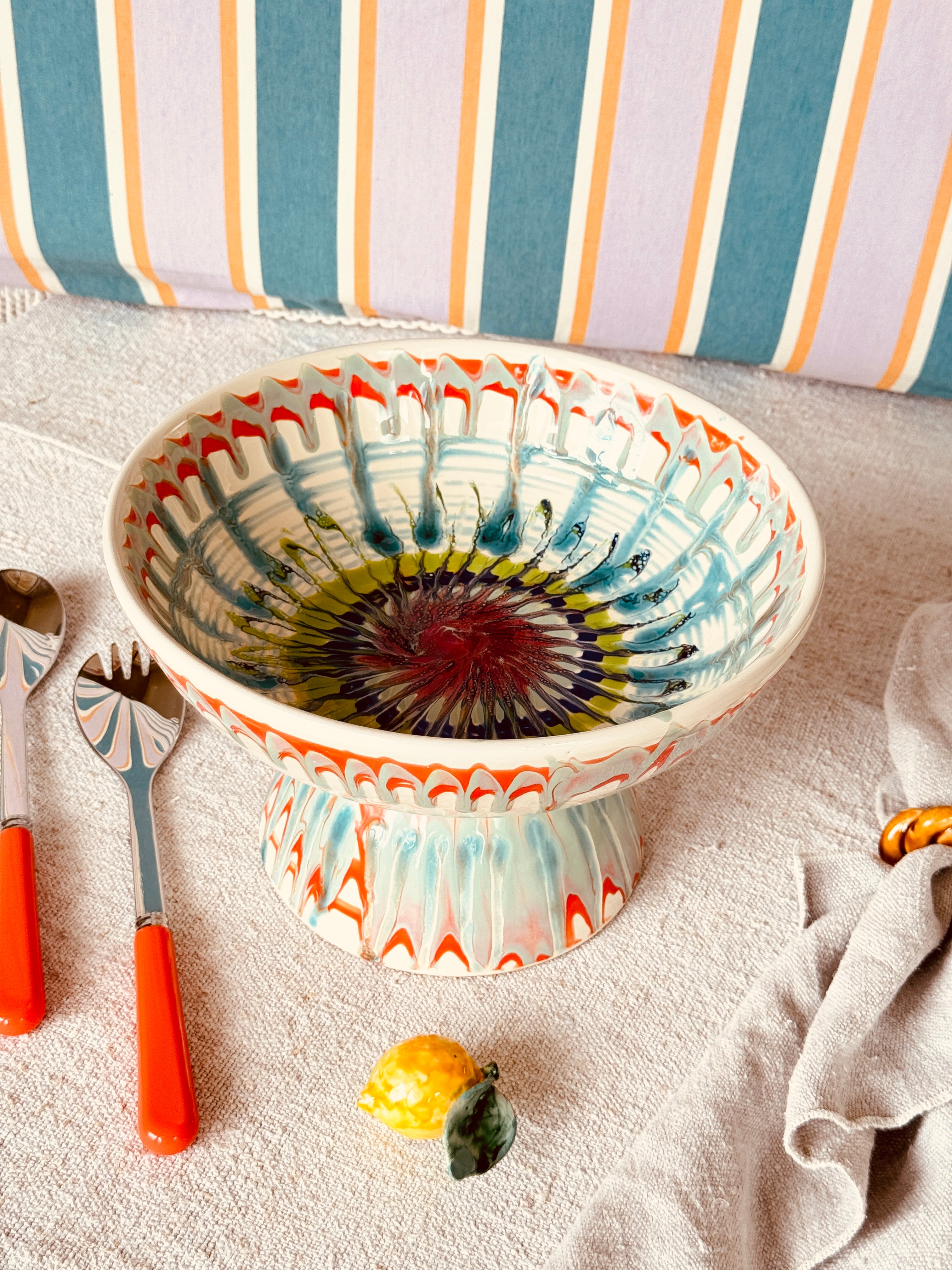 Riviera Footed HIgh Bowl 26 cm | Handmade Italian Ceramic Unique Piece