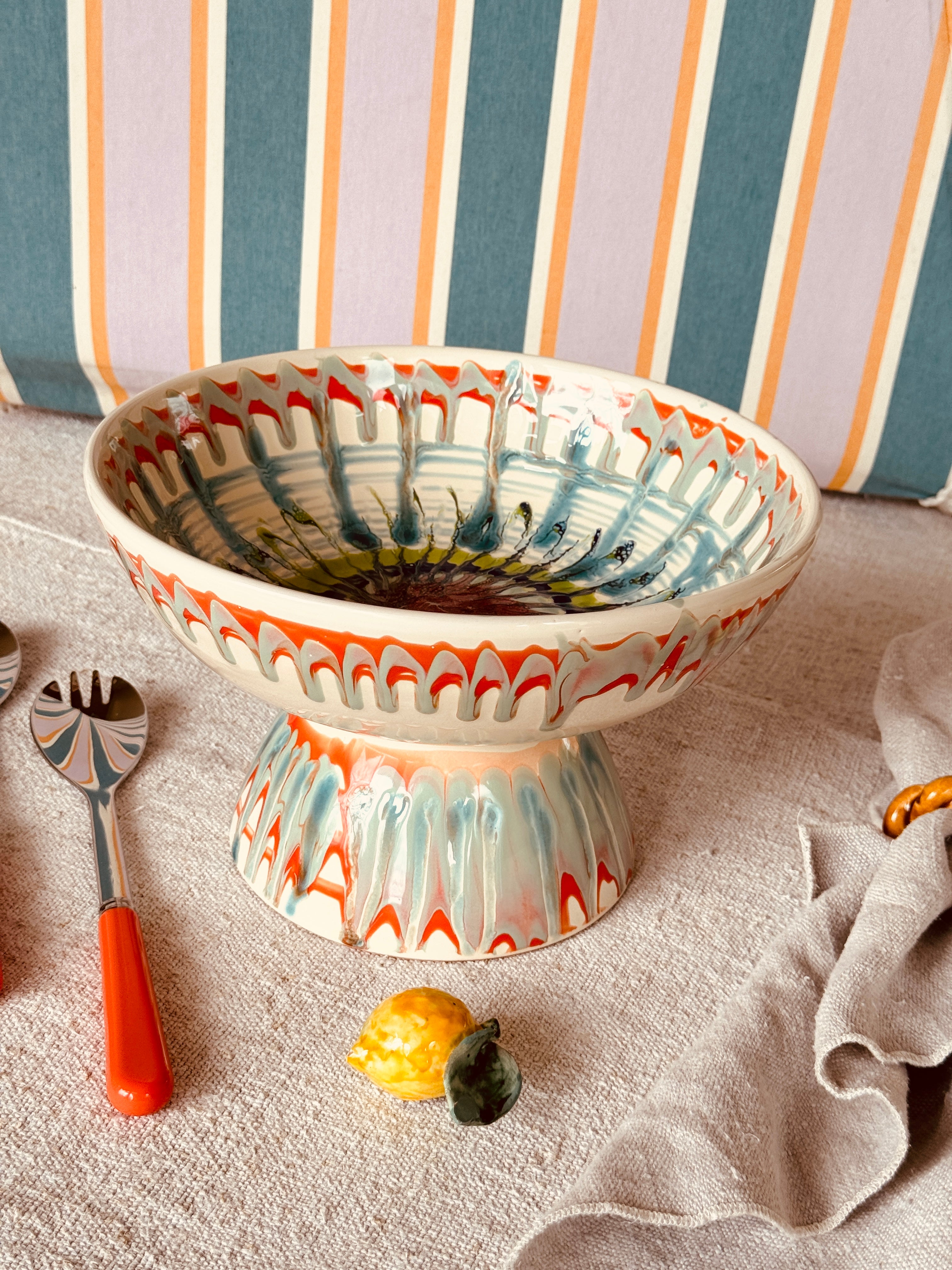 Riviera Footed HIgh Bowl 26 cm | Handmade Italian Ceramic Unique Piece