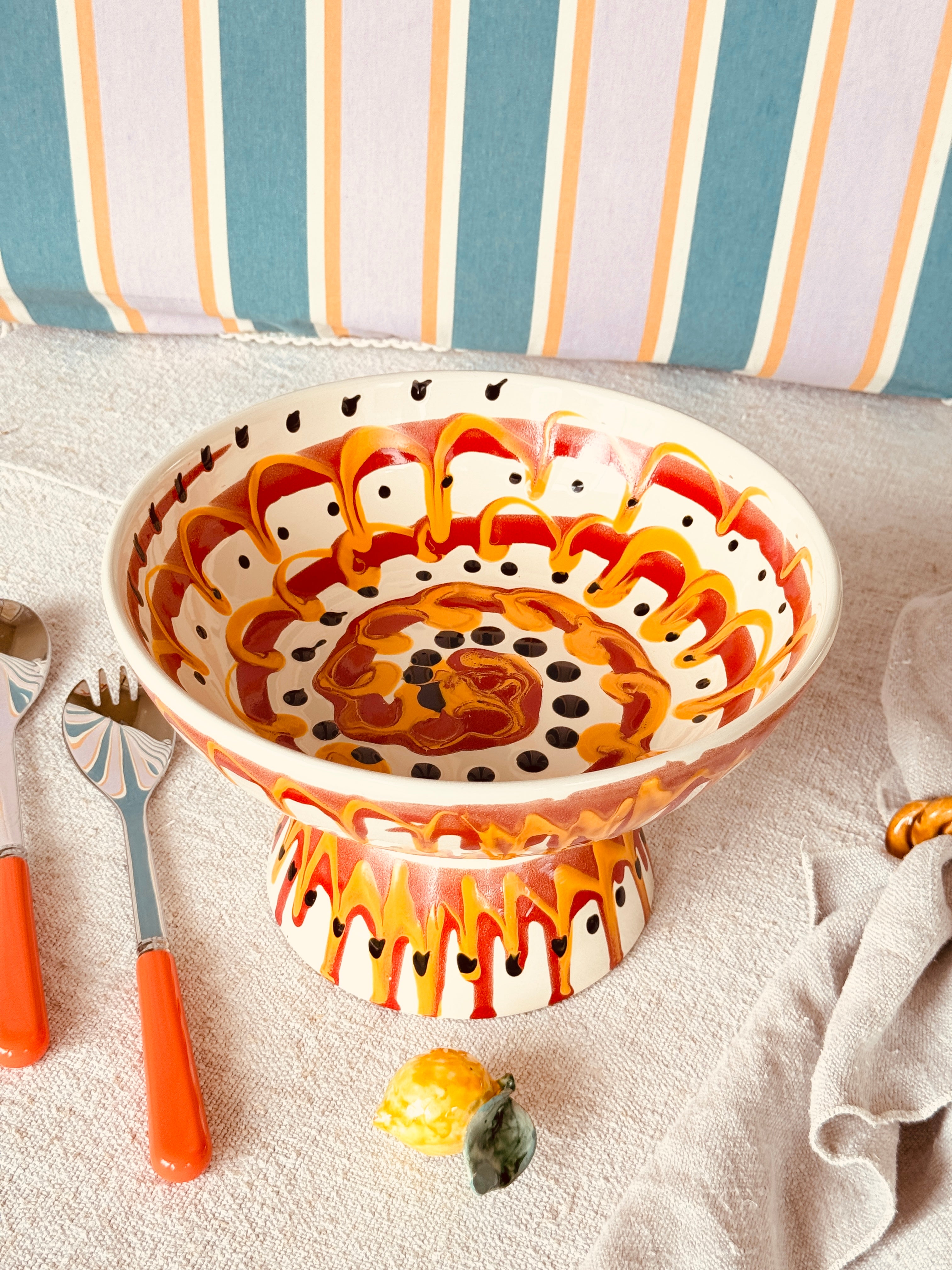 Riviera Footed HIgh Bowl 26 cm | Handmade Italian Ceramic Unique Piece