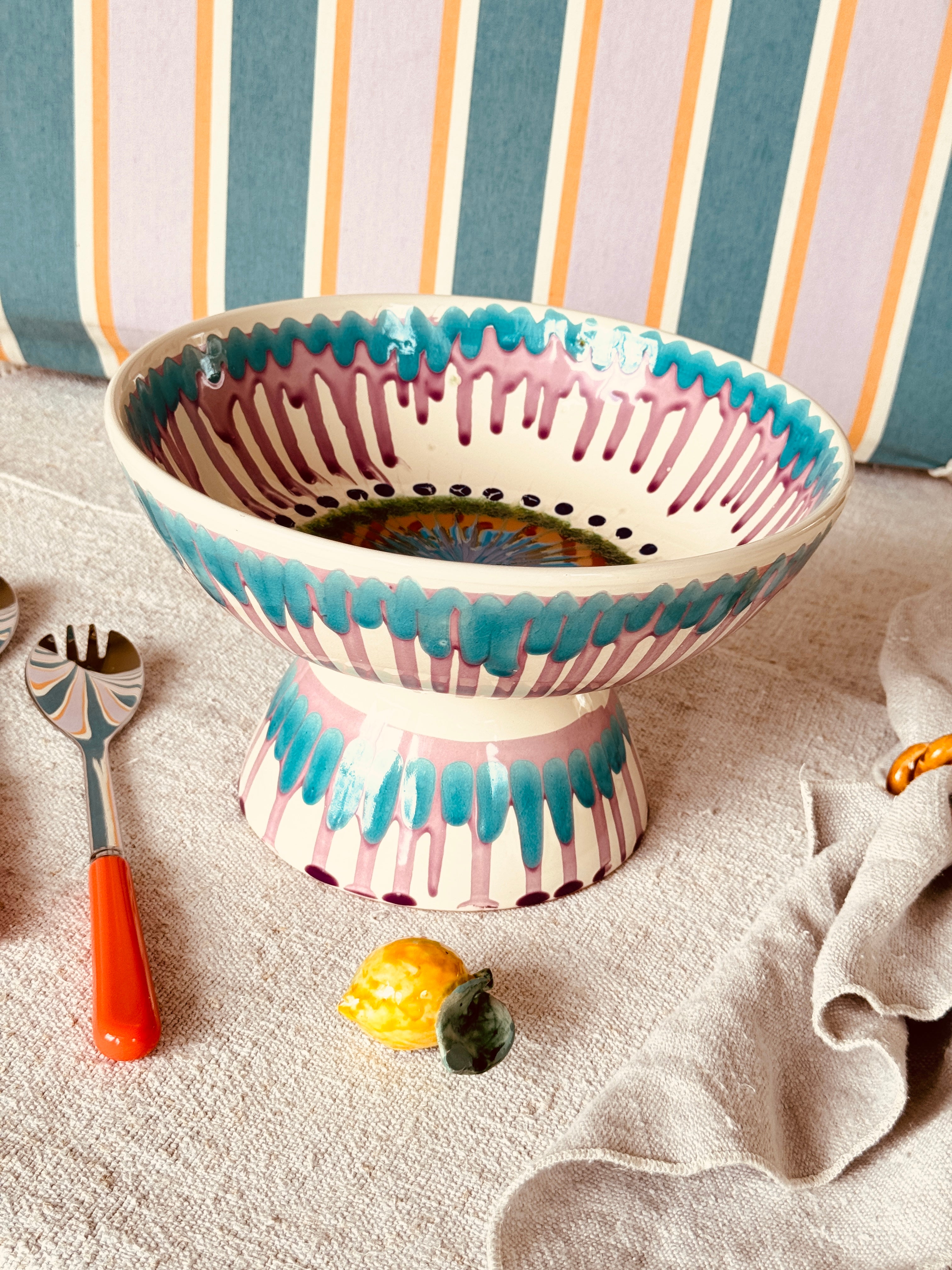 Riviera Footed HIgh Bowl 26 cm | Handmade Italian Ceramic Unique Piece