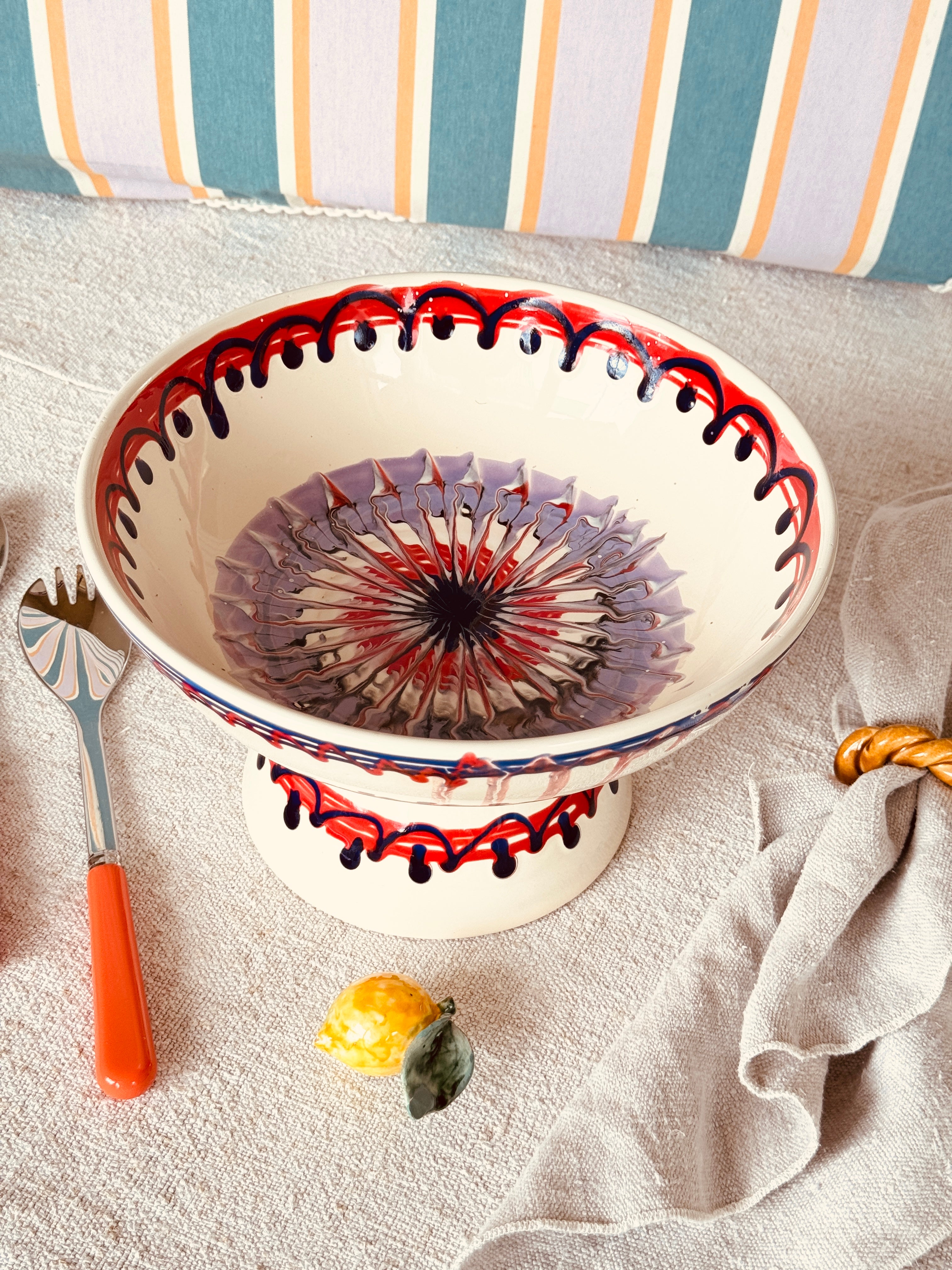 Riviera Footed HIgh Bowl 26 cm | Handmade Italian Ceramic Unique Piece