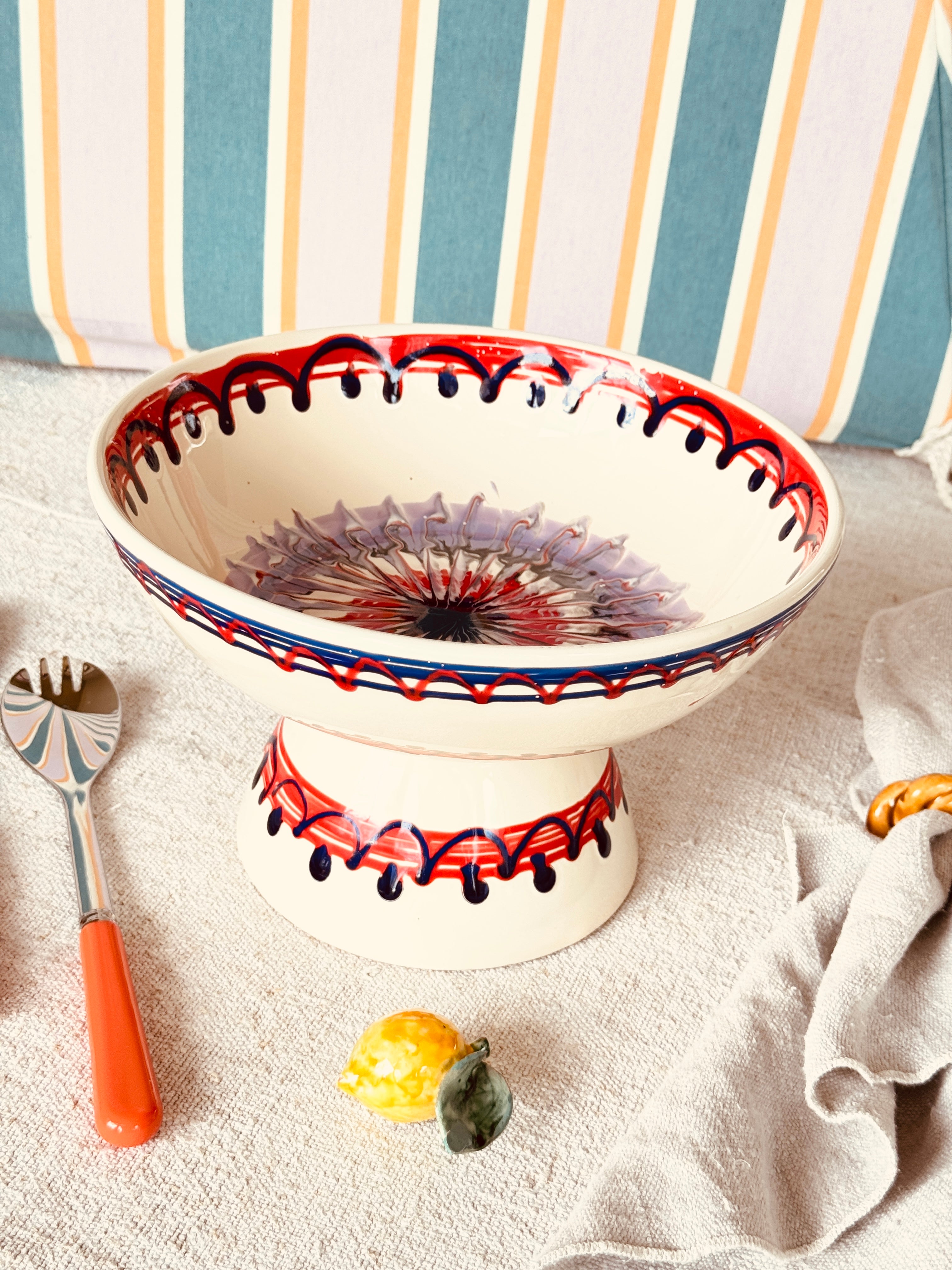 Riviera Footed HIgh Bowl 26 cm | Handmade Italian Ceramic Unique Piece