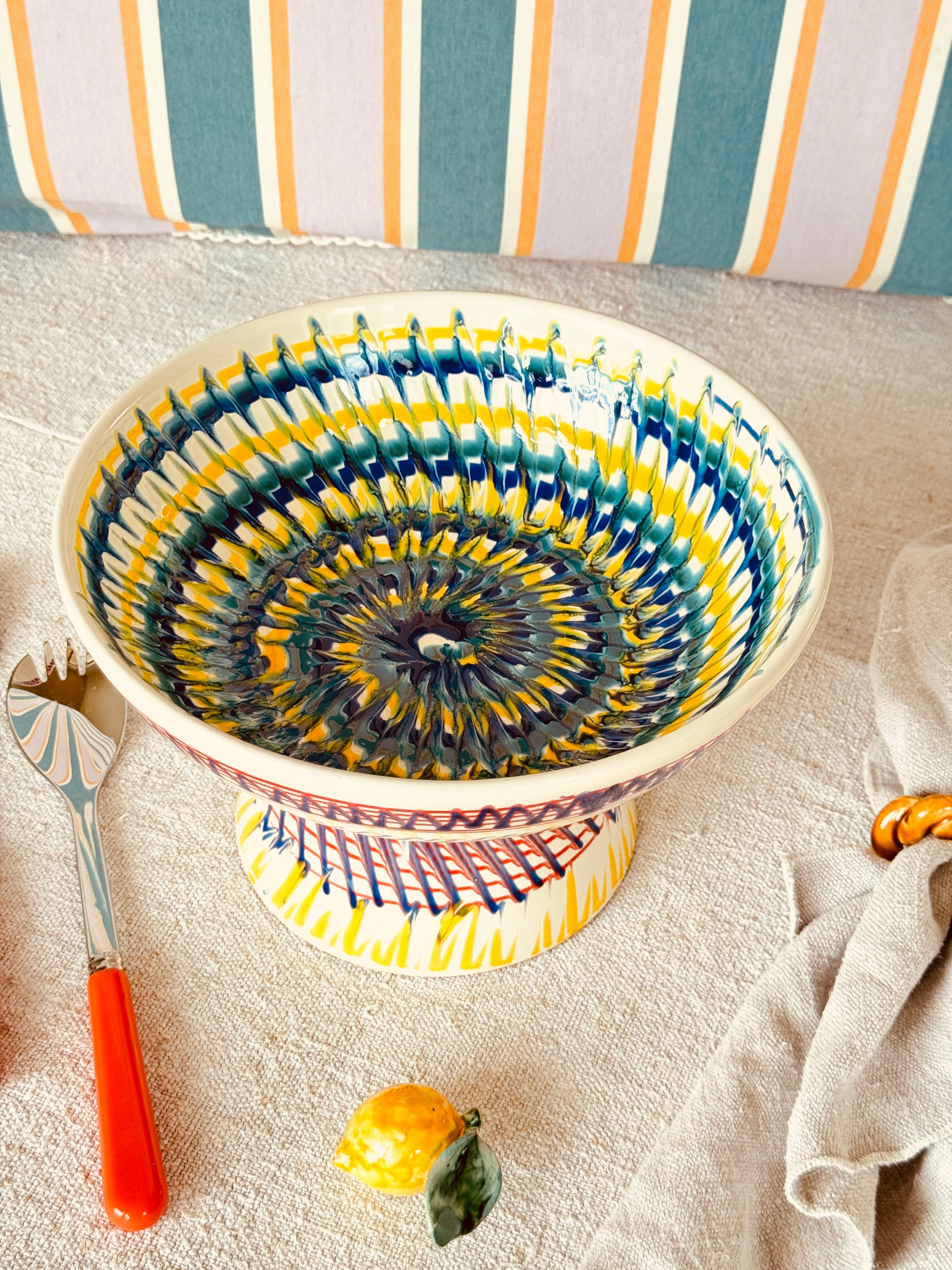 Riviera Footed HIgh Bowl 26 cm | Handmade Italian Ceramic Unique Piece