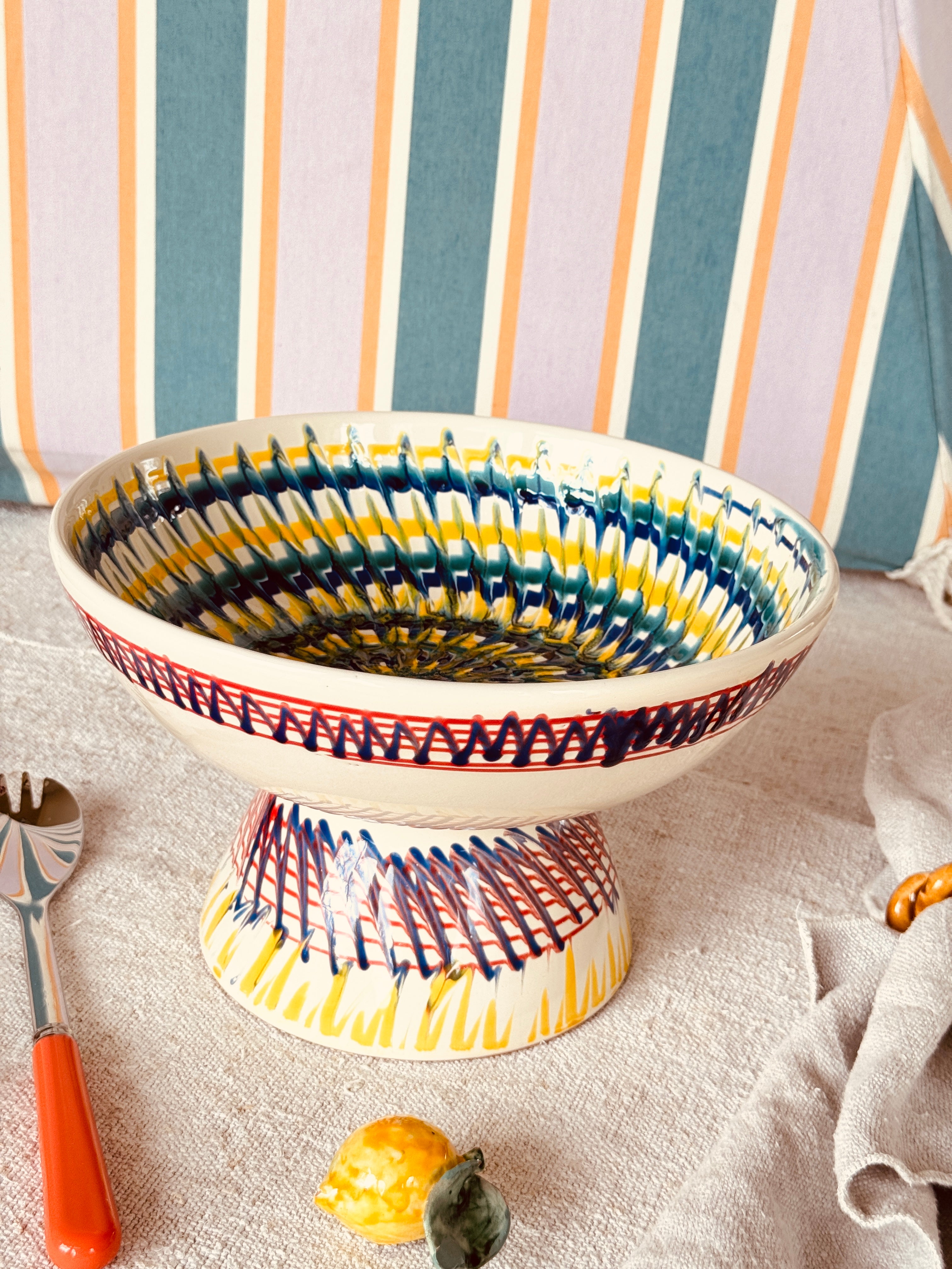 Riviera Footed HIgh Bowl 26 cm | Handmade Italian Ceramic Unique Piece