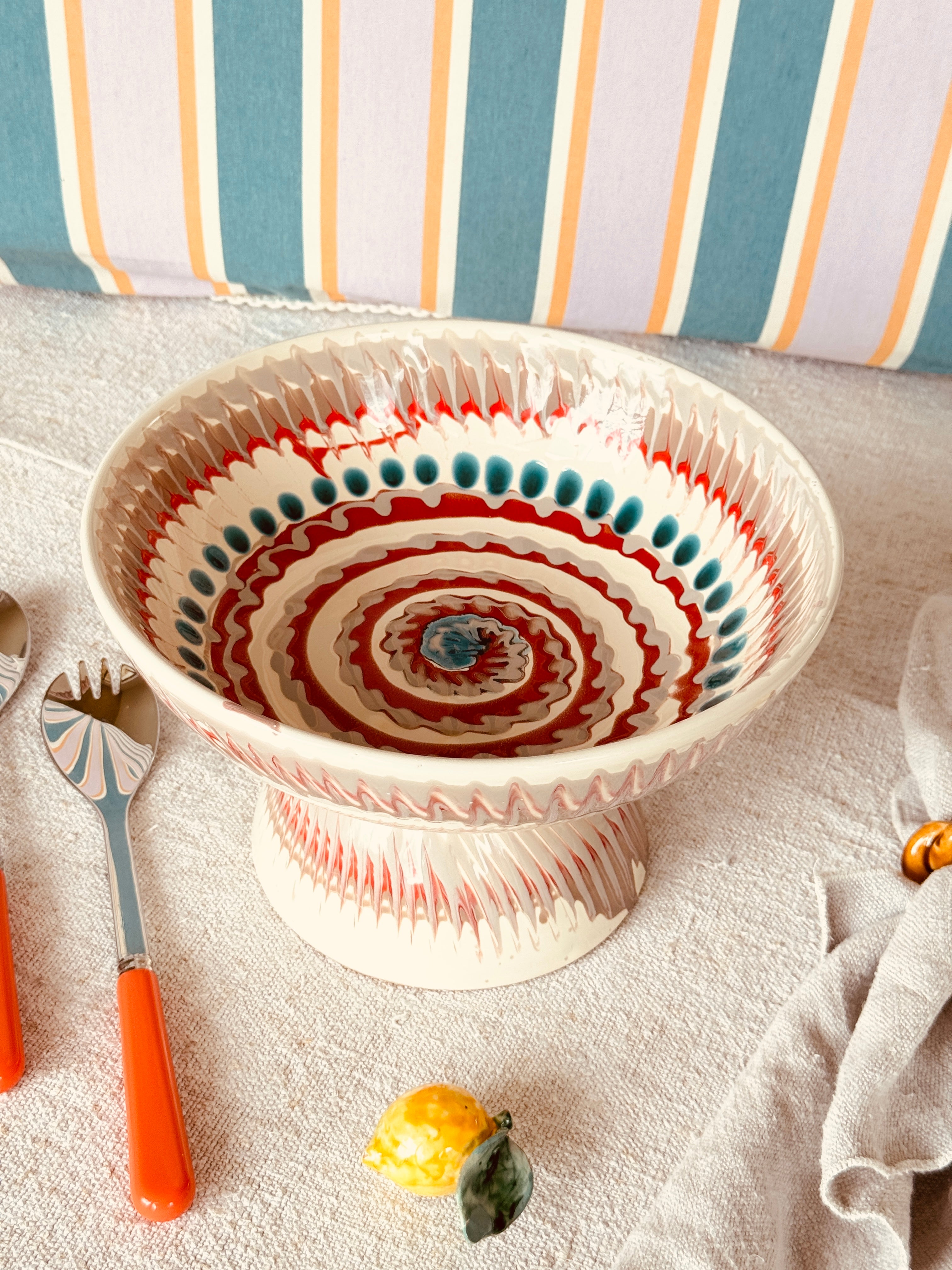 Riviera Footed HIgh Bowl 26 cm | Handmade Italian Ceramic Unique Piece