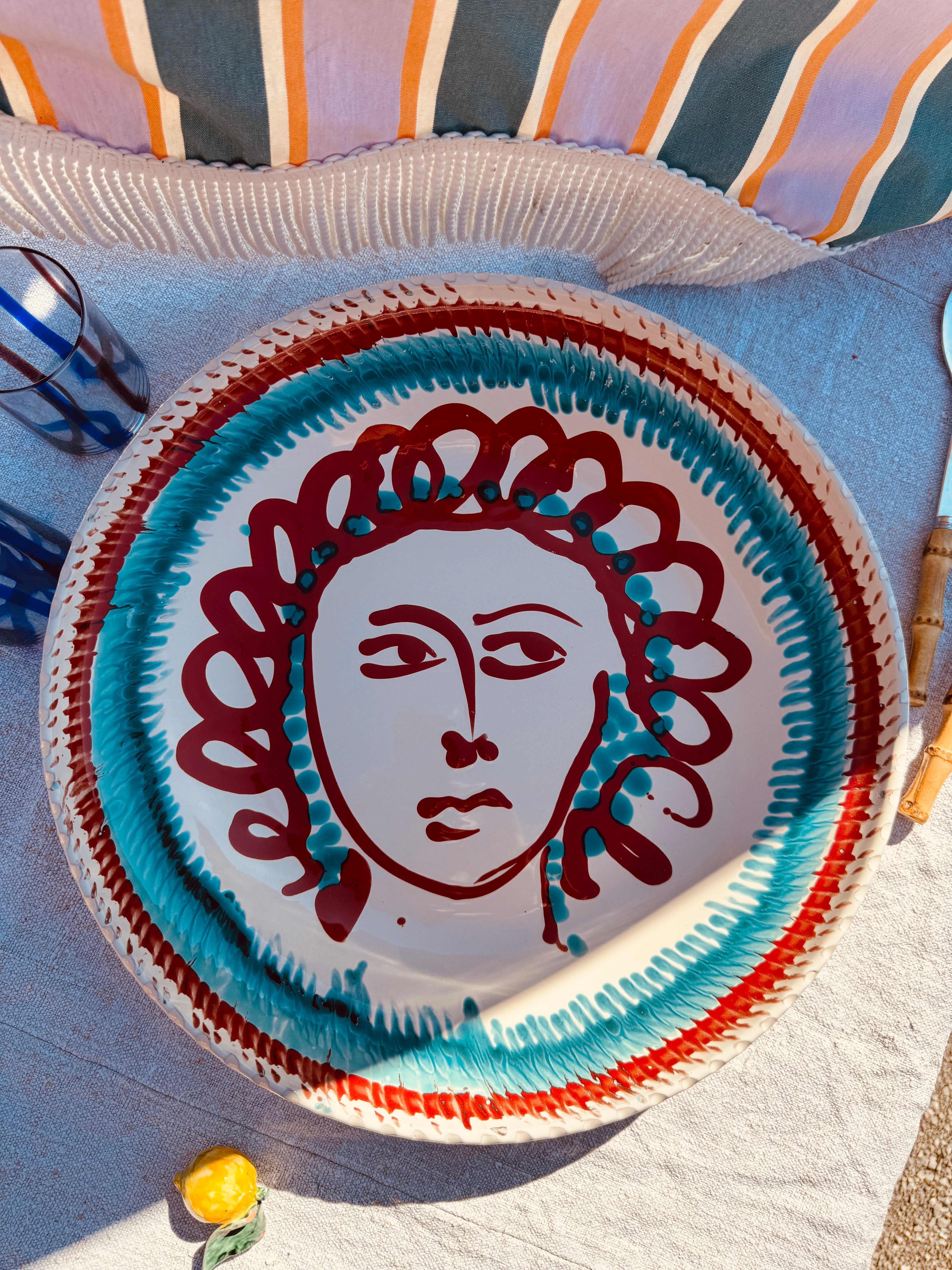 Large Psychodelic "Viso" Bowl with Wallhanger - 42cm - One of a Kind