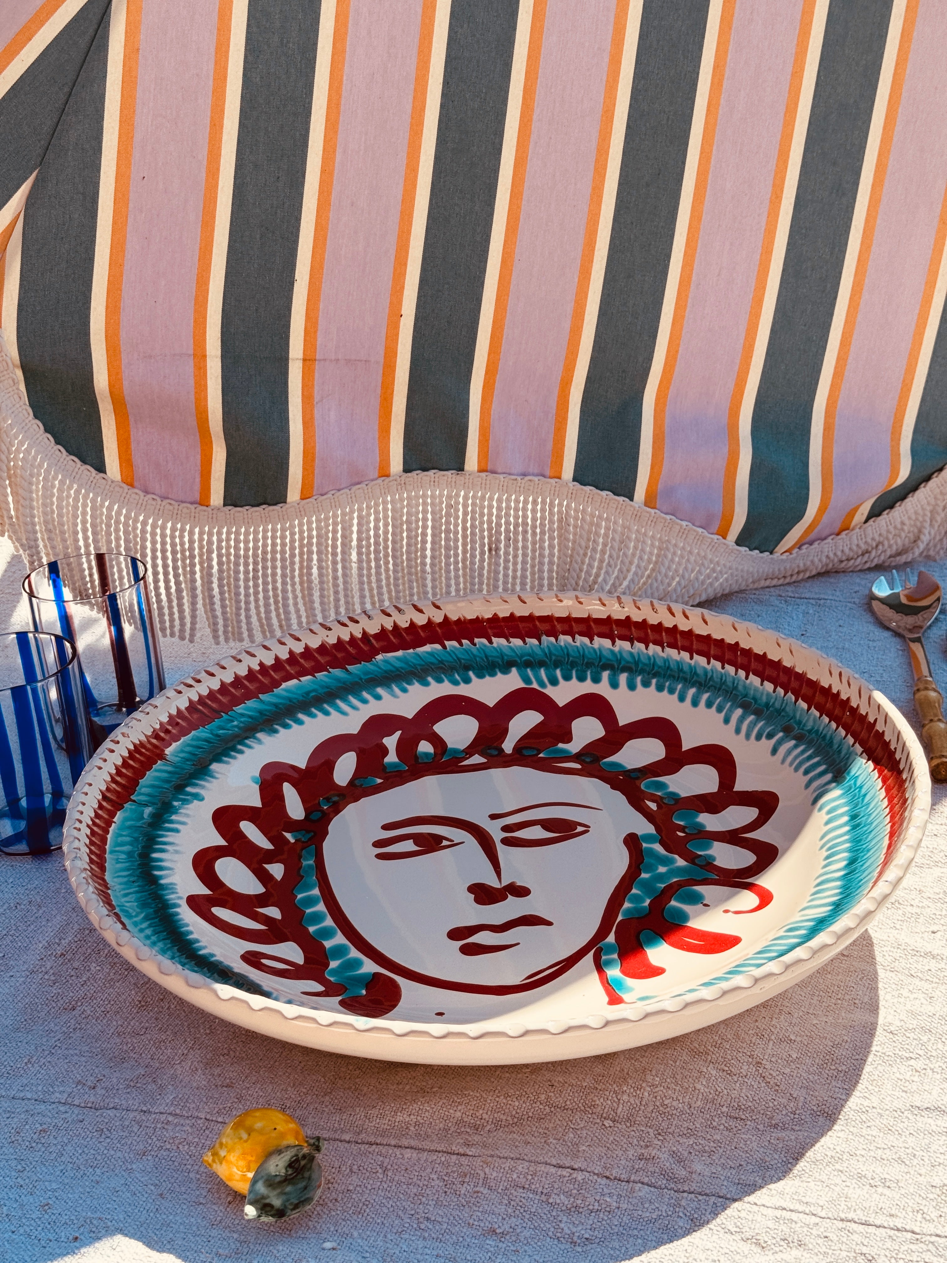 Large Psychodelic "Viso" Bowl with Wallhanger - 42cm - One of a Kind
