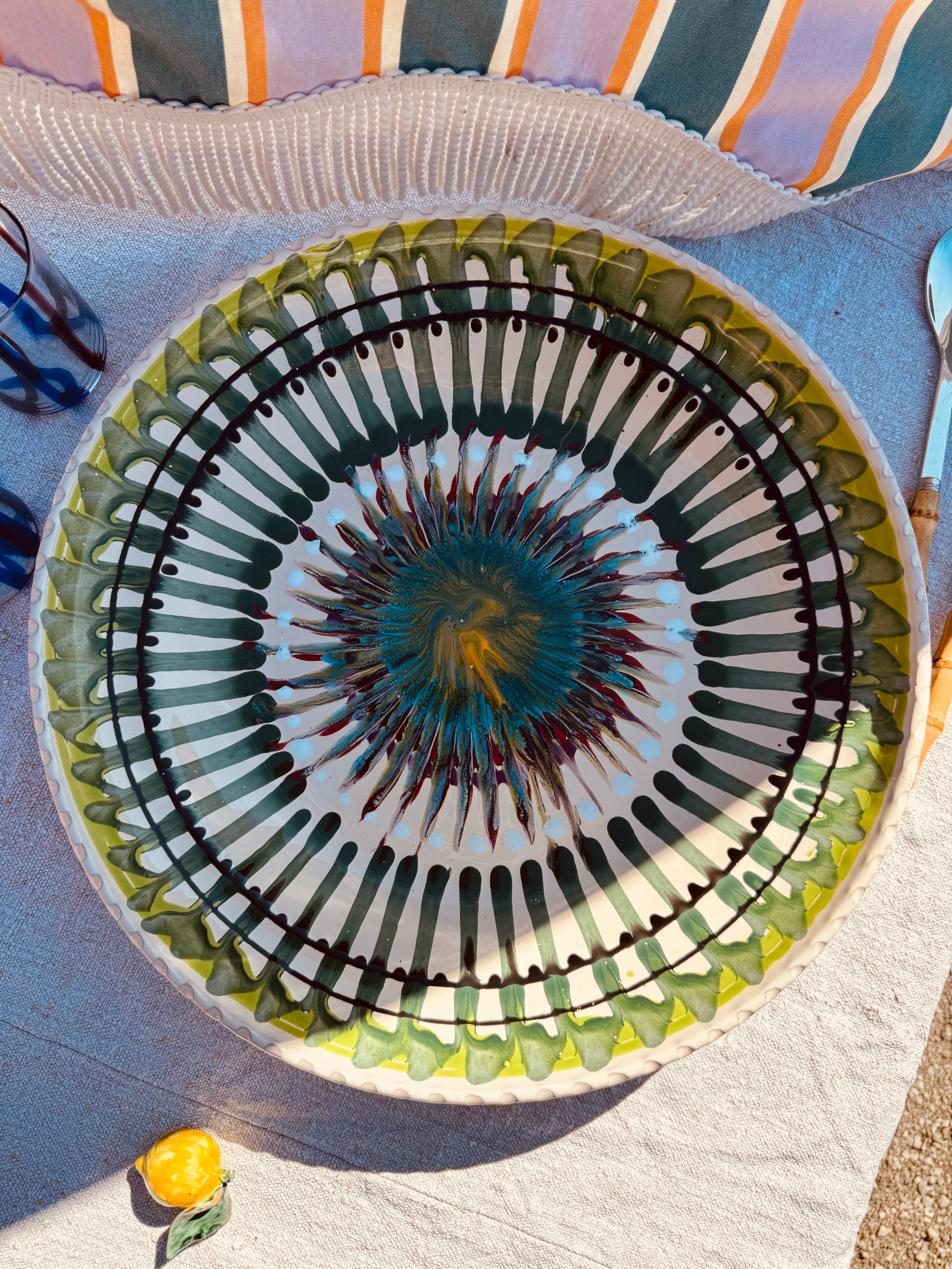 Large Psychodelic  Bowl with Wallhanger - 42cm - One of a Kind