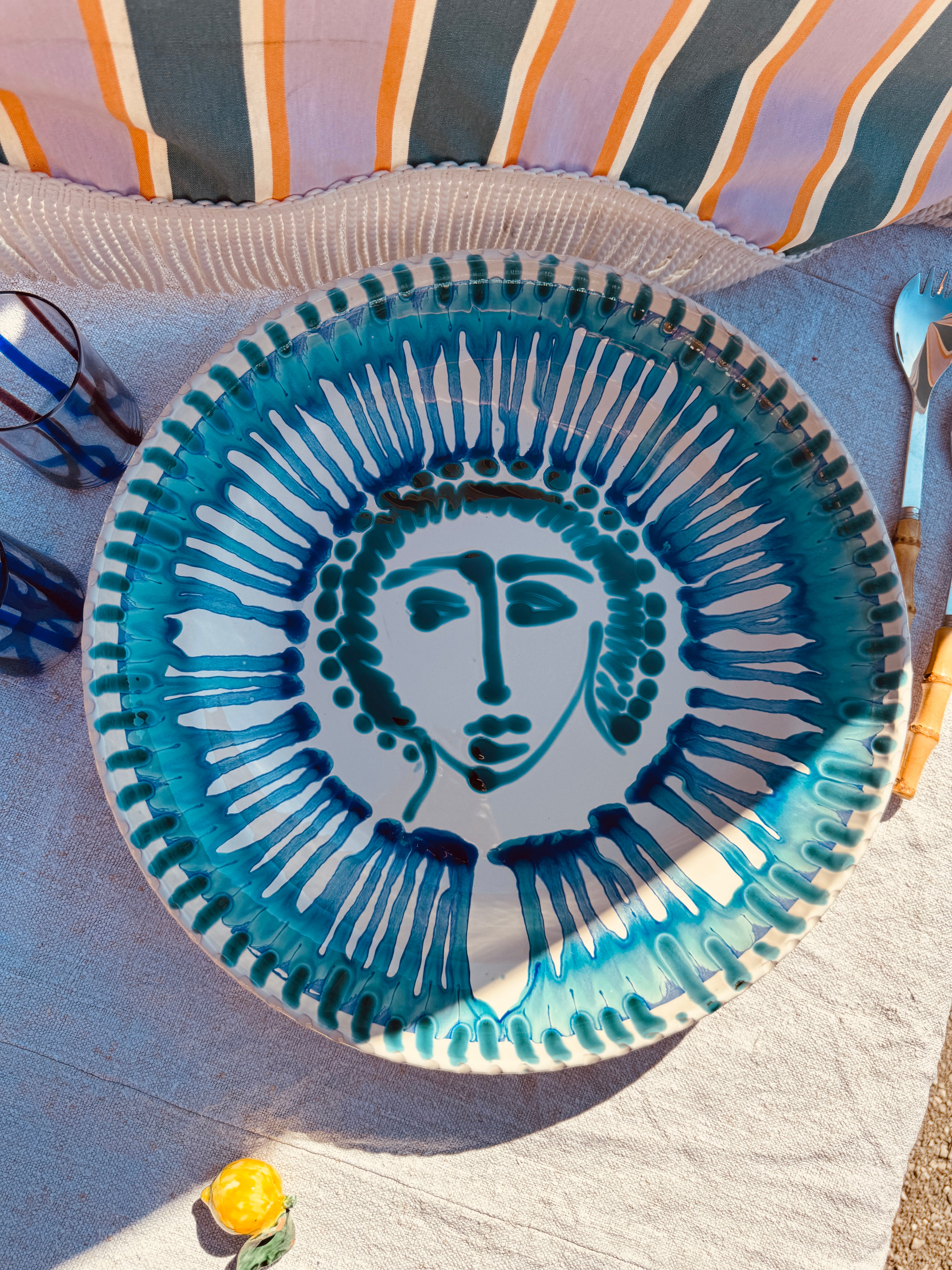 Large Psychodelic "Viso" Bowl with Wallhanger - 42cm - One of a Kind