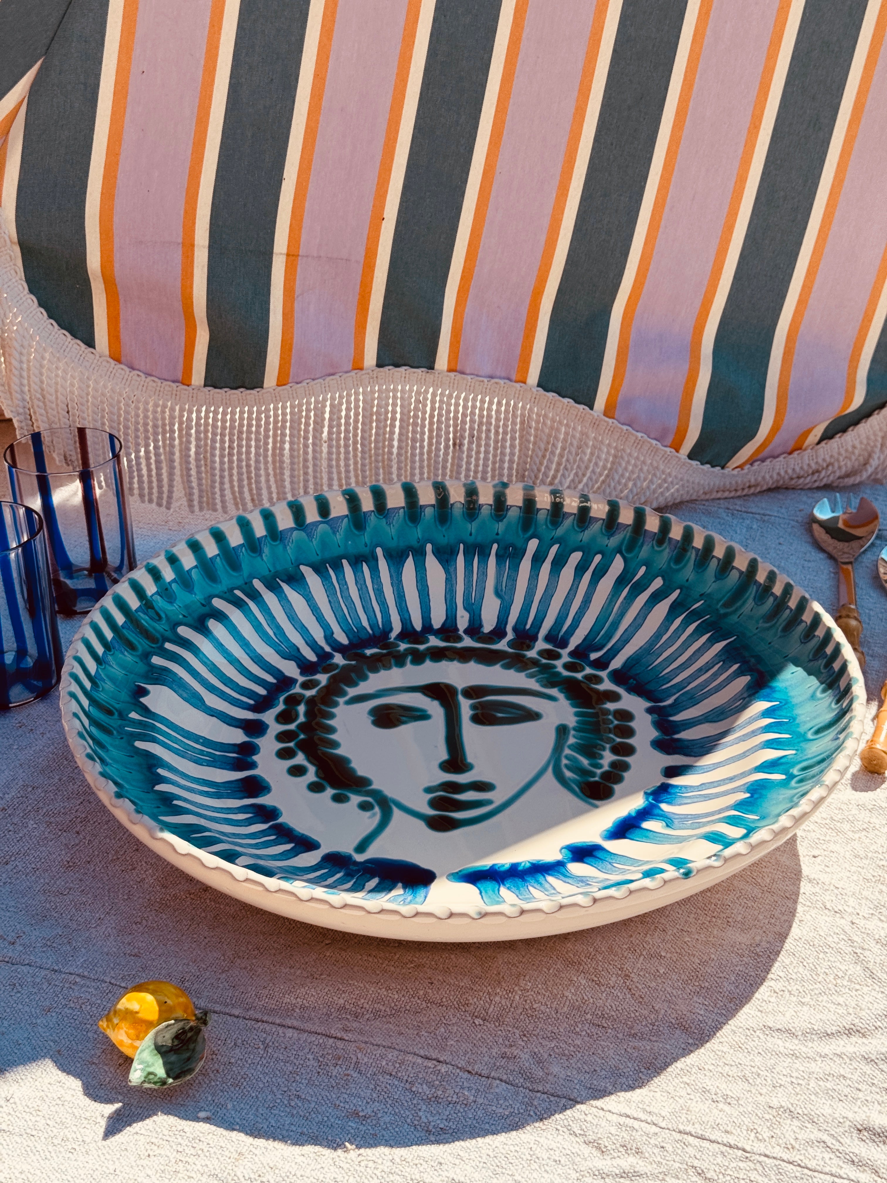 Large Psychodelic "Viso" Bowl with Wallhanger - 42cm - One of a Kind