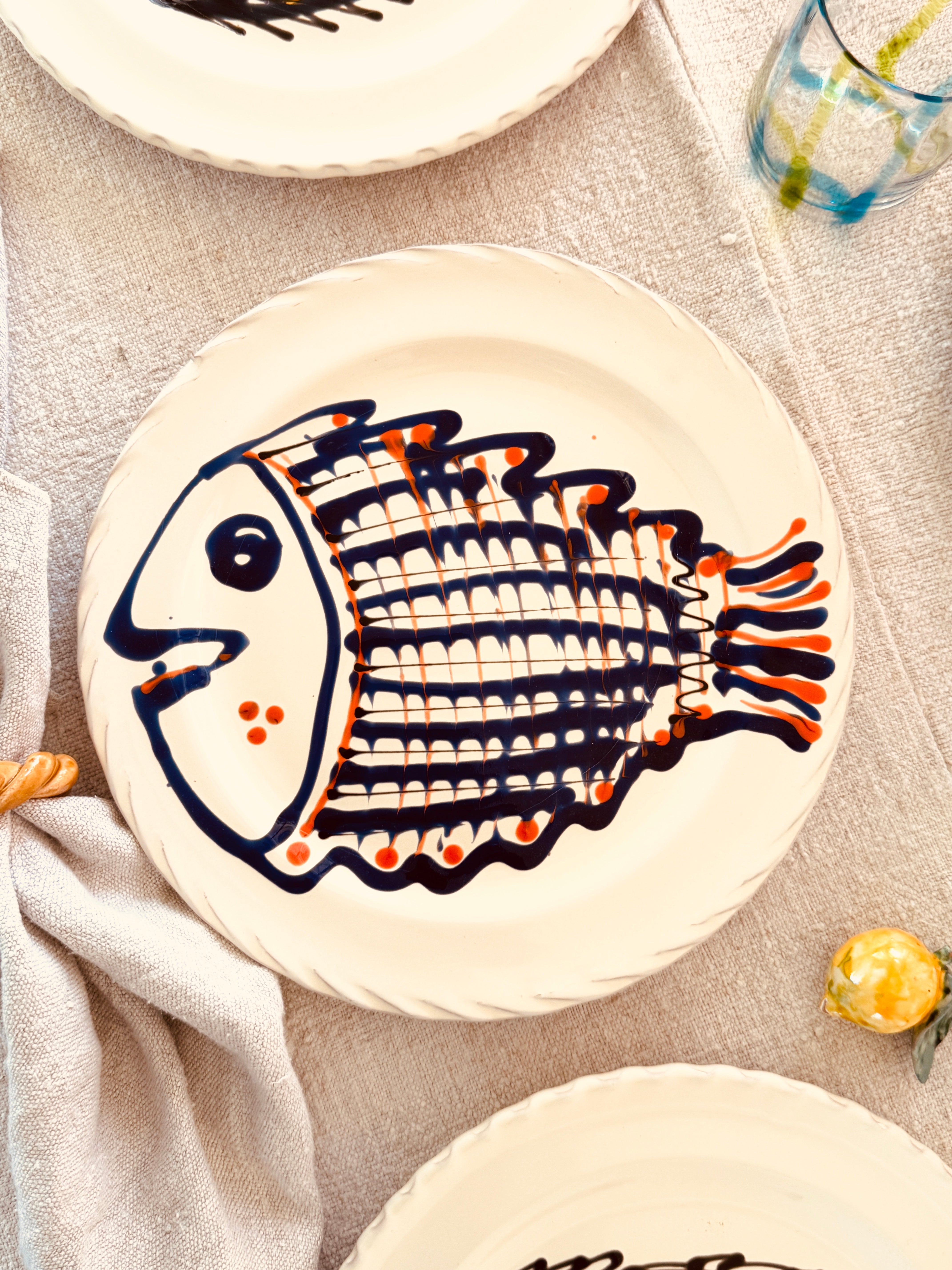 Handgefertigte Dinner Teller 27 cm | 6er Set "Pesce Mix" (Unikat Set)