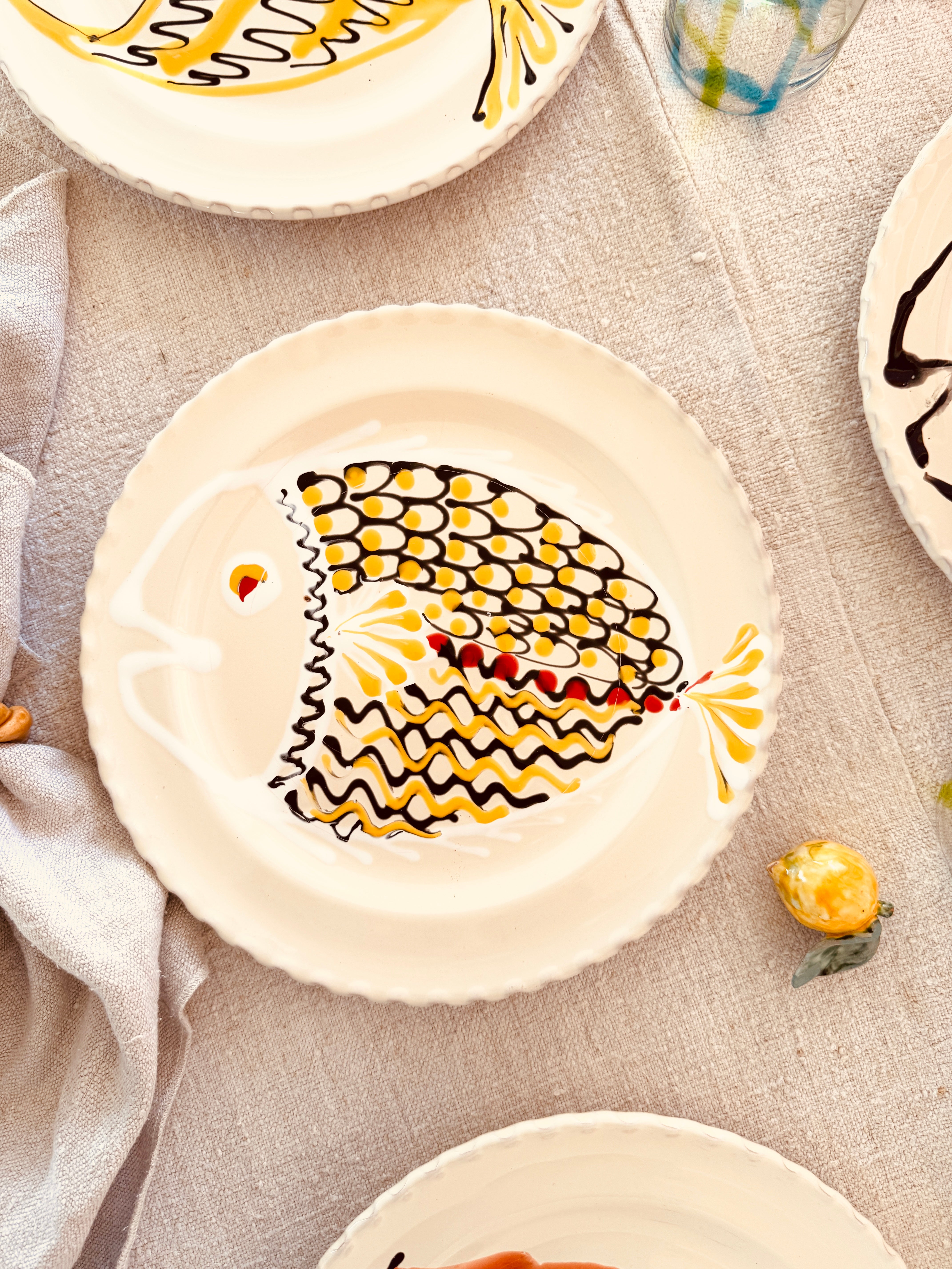 Handgefertigte Dinner Teller 27 cm | 6er Set "Pesce Mix" (Unikat Set)