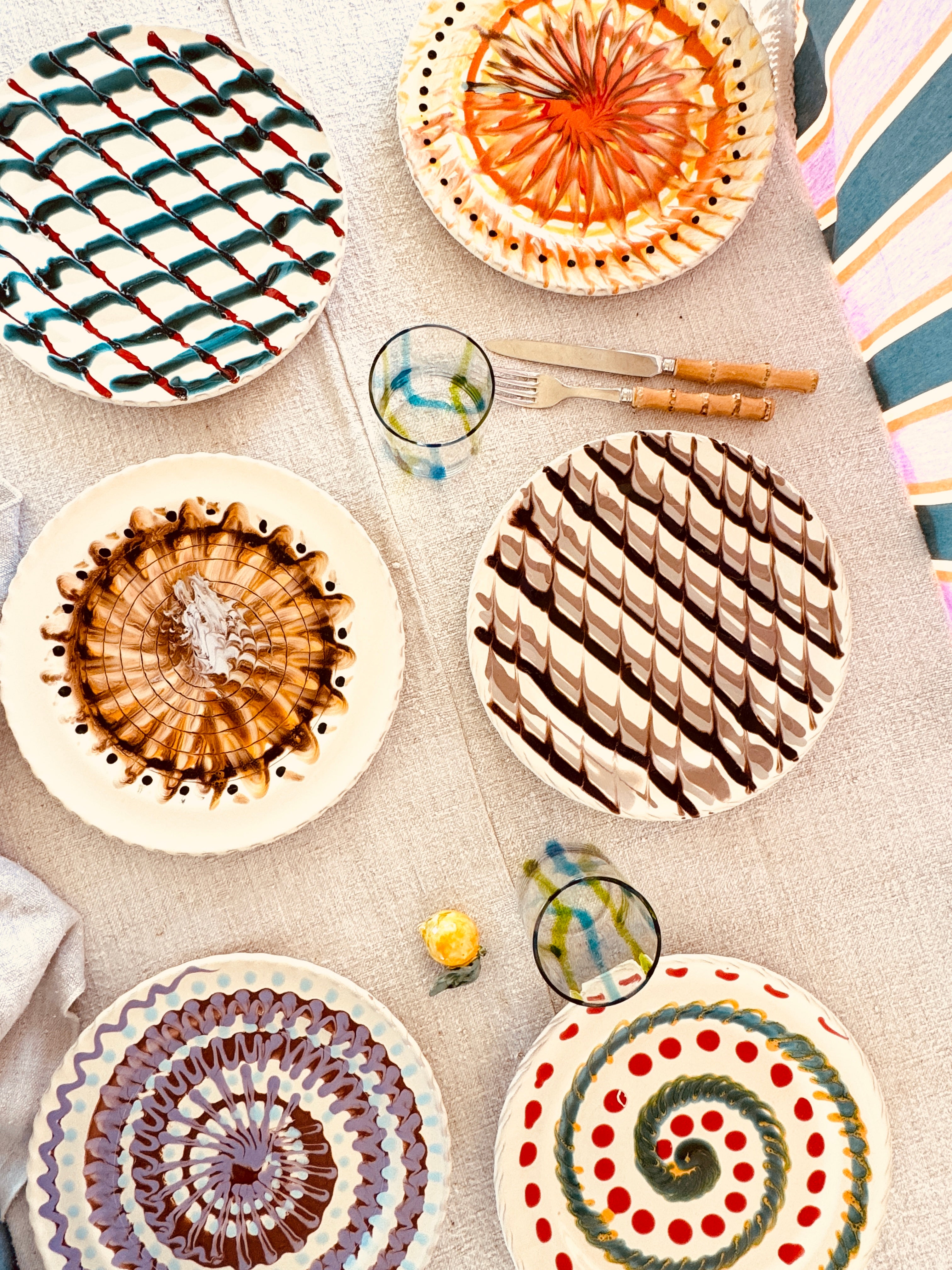 Handmade Italian Dinner Plates 27 cm | Set of 6 "Magic Mix" (Unique Set)