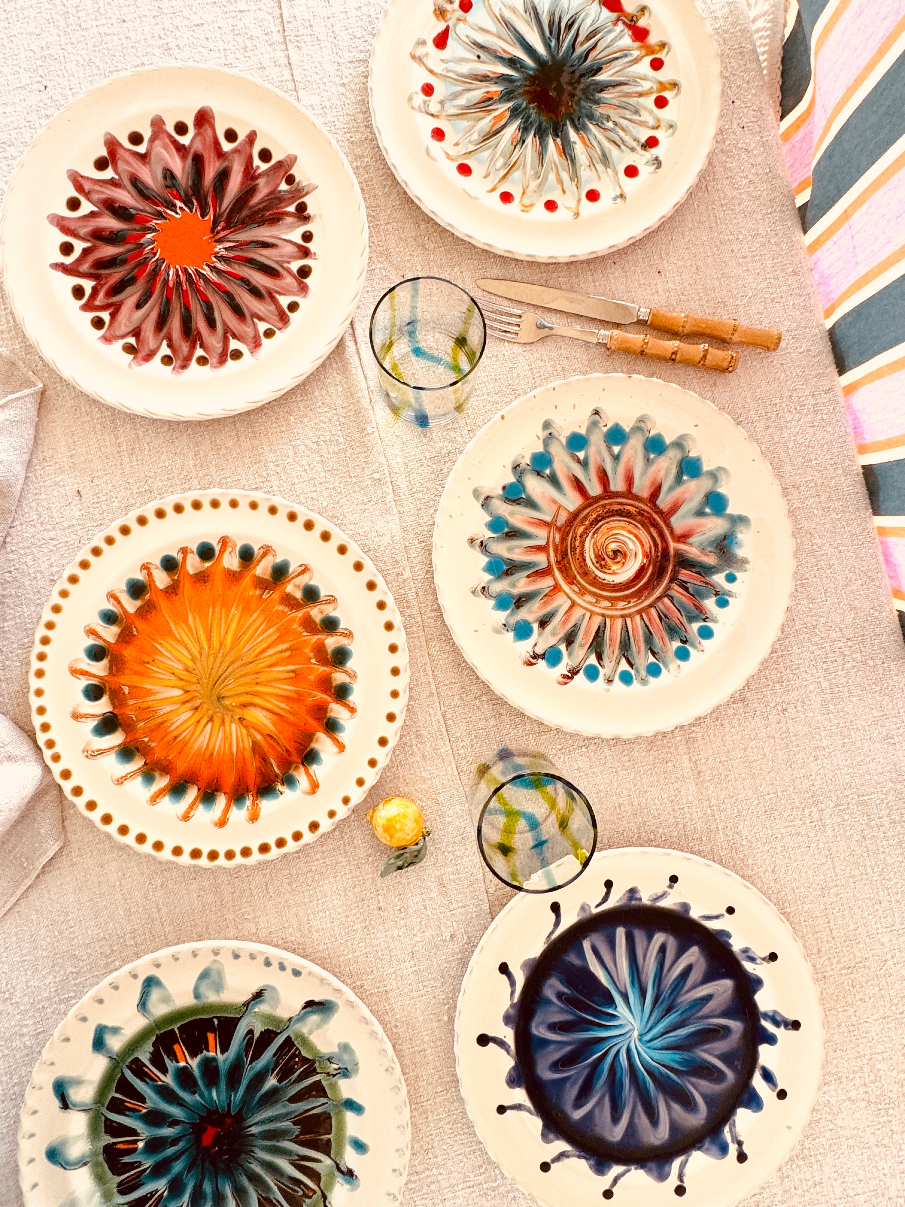 Handmade Italian Dinner Plates 27 cm | Set of 6 "Magic Mix" (Unique Set)